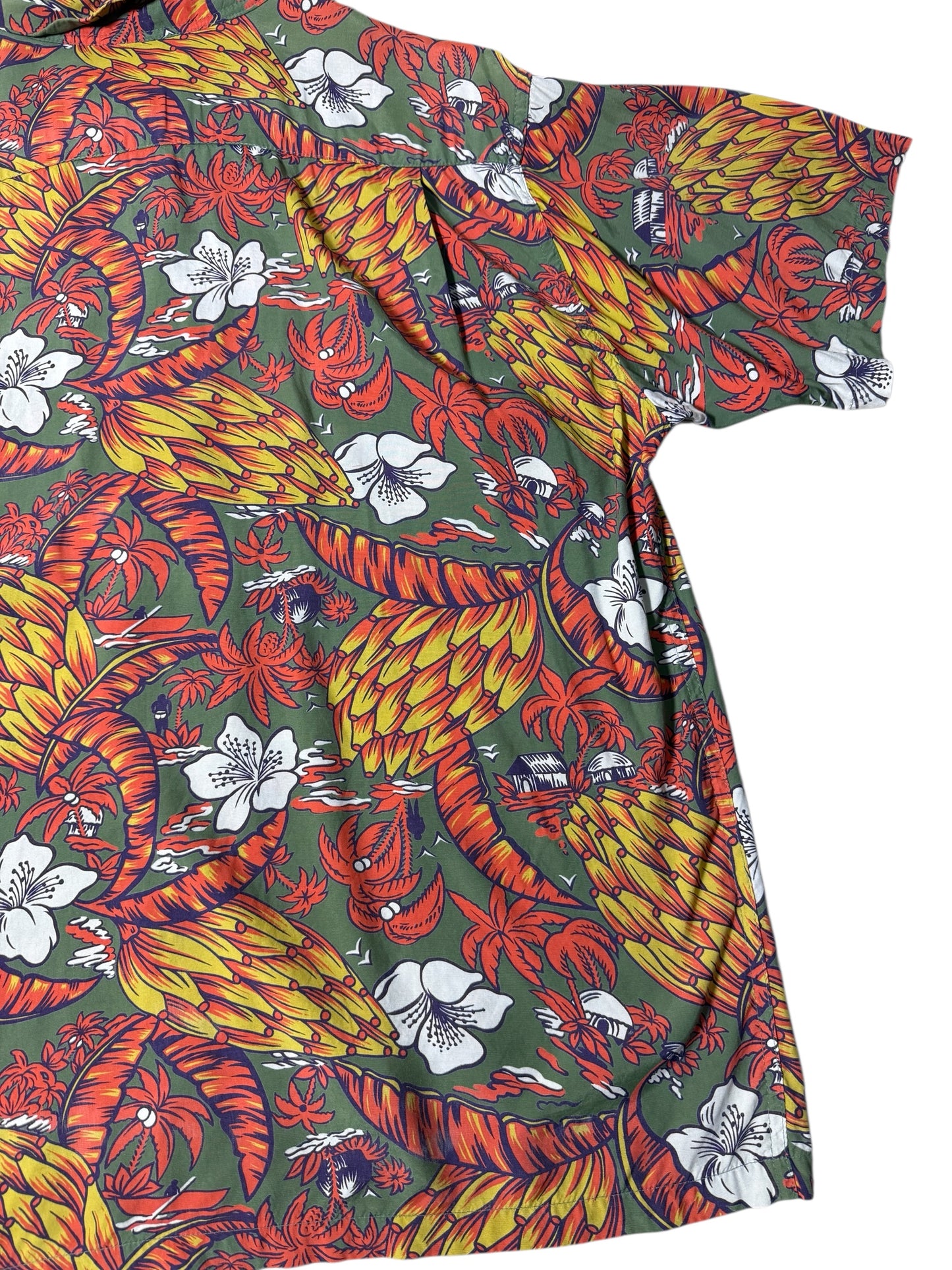 Vintage 1980s–90s Aloha Paradise Hawaiian Rayon Aloha Shirt Tropical Print Made in USA