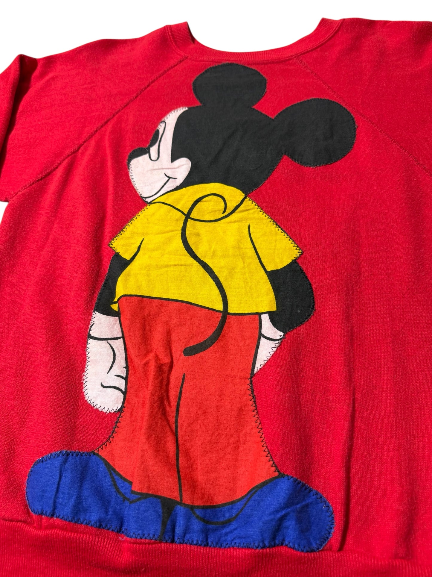 Vintage 80s Mickey Mouse Raglan Sweatshirt Double-Sided Applique Graphic