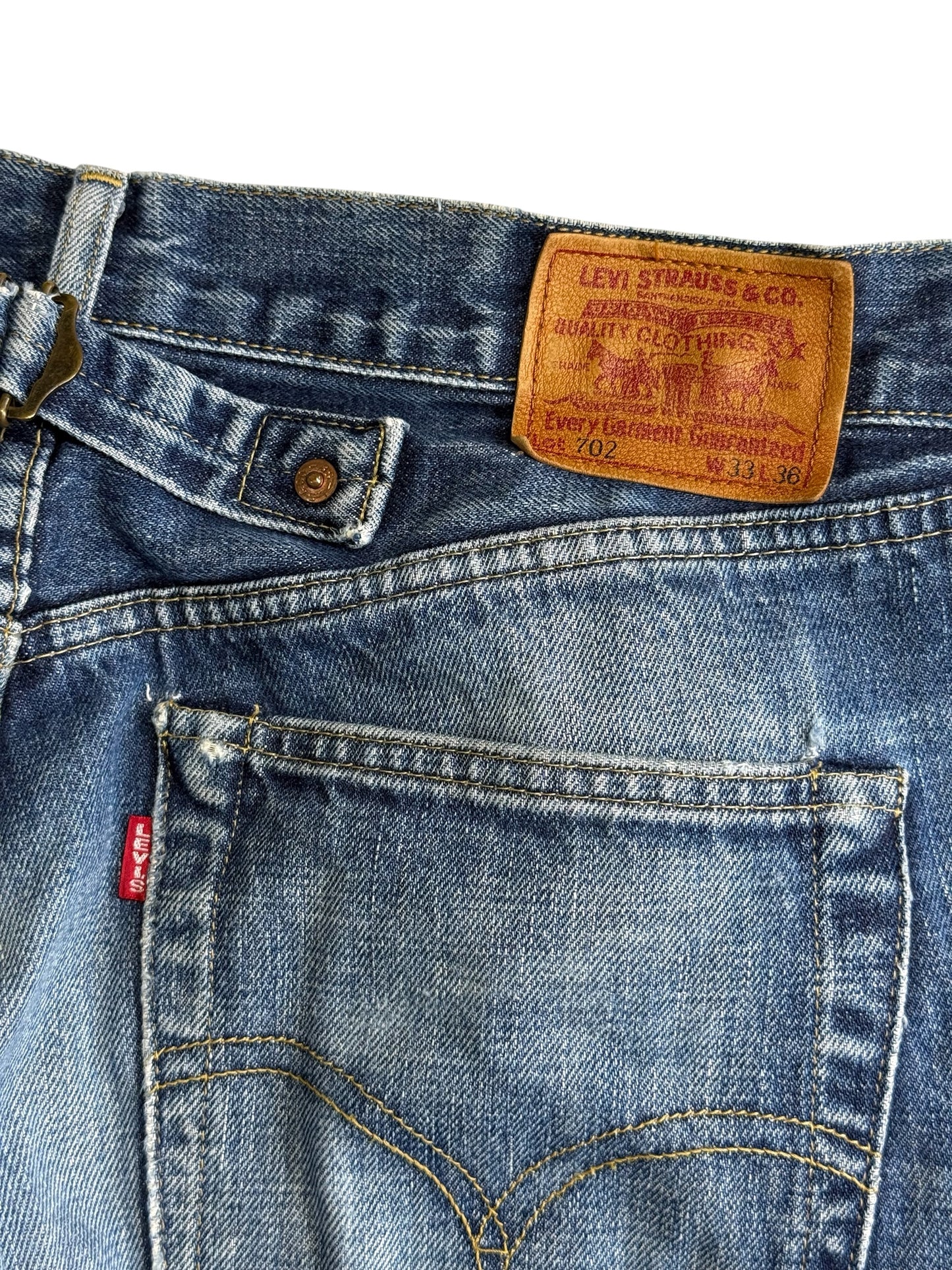 Vintage Levis 702 Big E Cinch Back Buckle Denim Jeans Selvedge