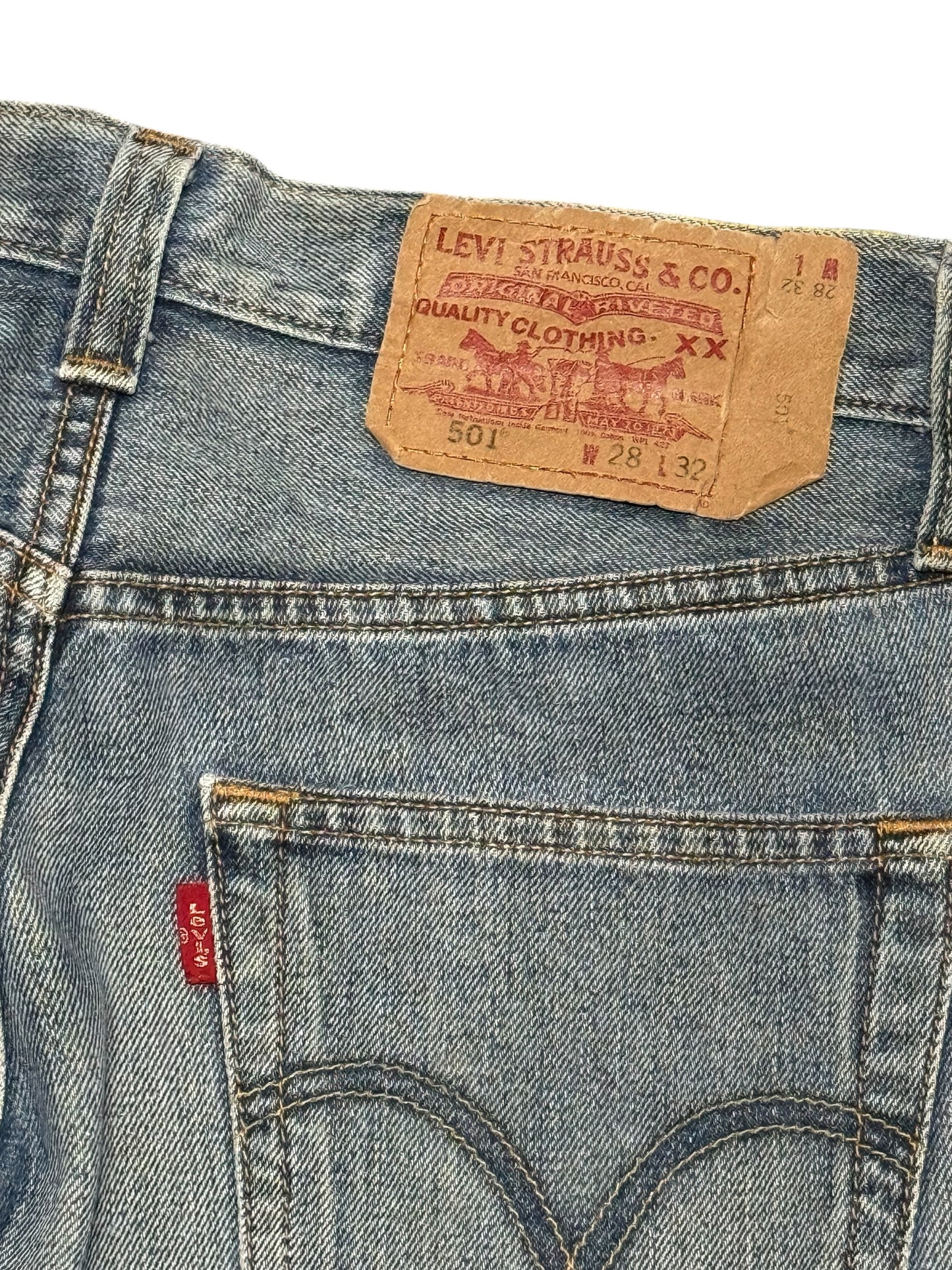 Levis 501 Faded Denim Jeans Whiskered Wash