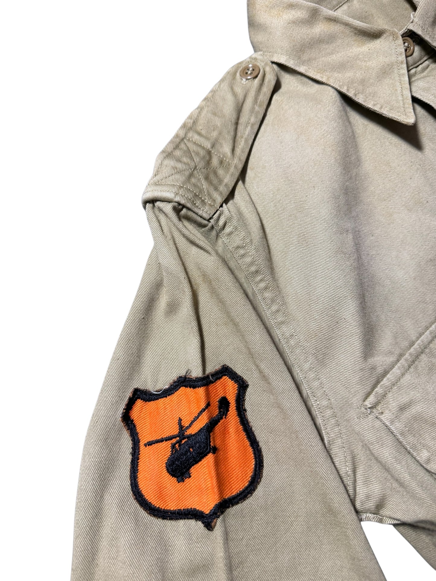 Vintage 1960s 1970s U.S. Military Utility Shirt Khaki Patch Cotton Twill Field Shirt