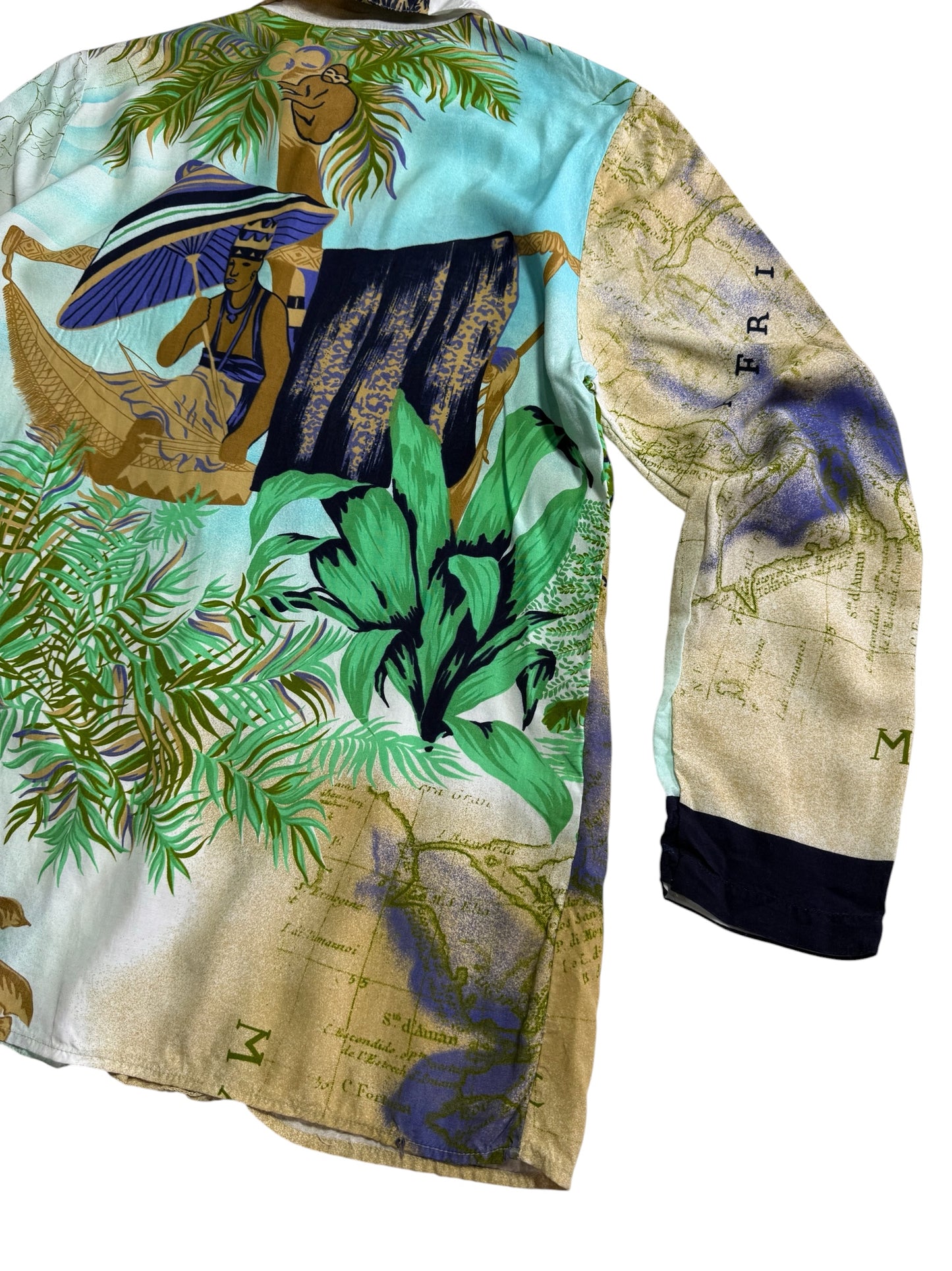 Vintage Mae West Italia Tropical Map Print Viscose Women Blouse Made in Italy