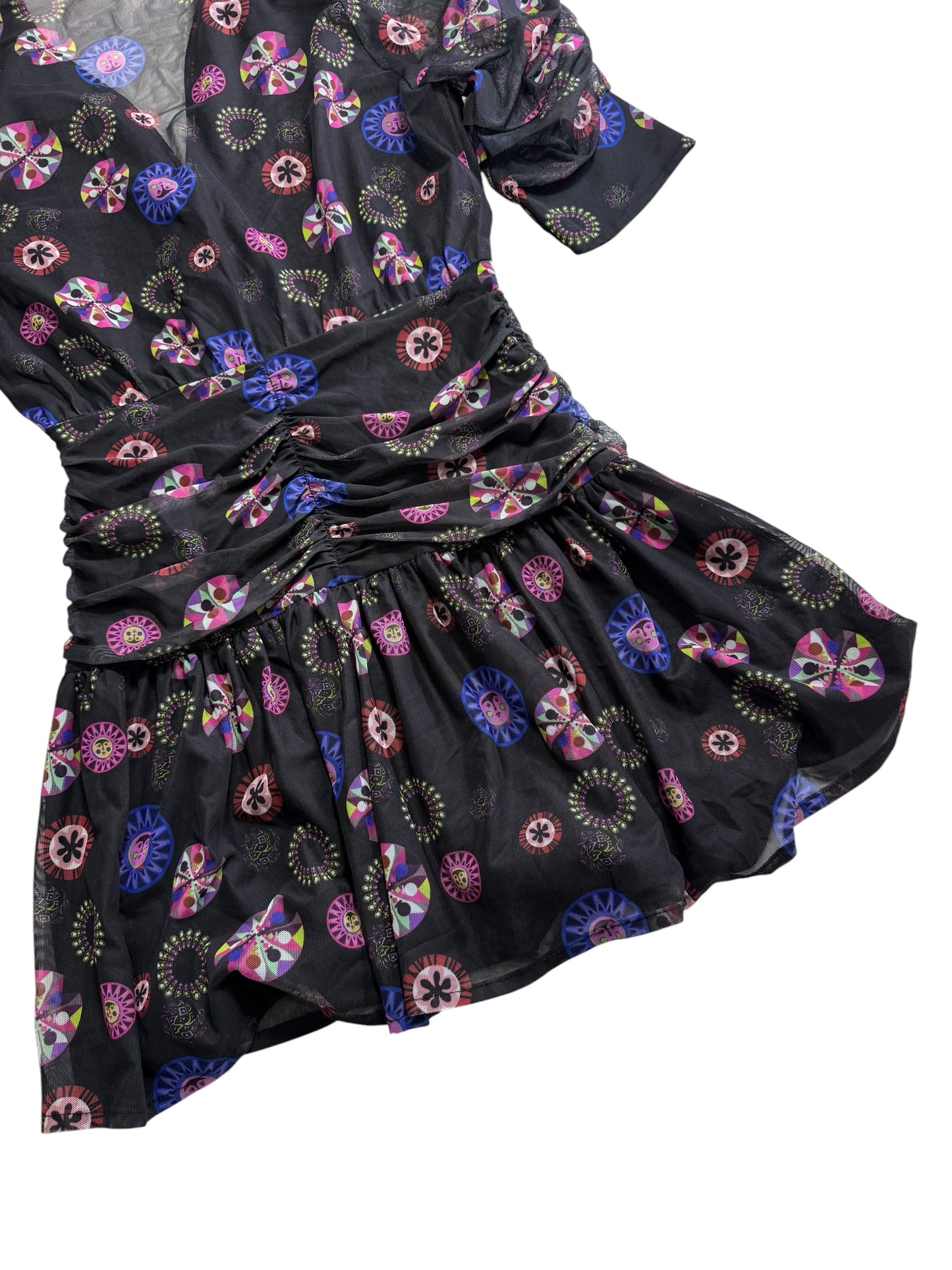 Desigual Sheer Mesh Printed Mini Dress Multicolor Abstract Pattern