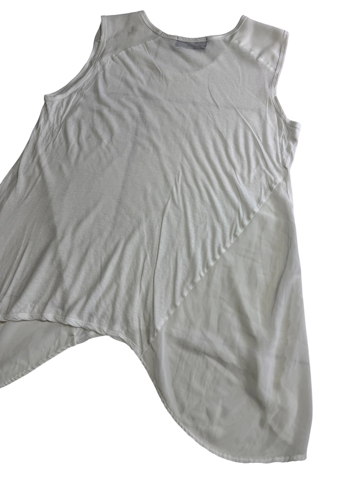 Zucca White Asymmetrical Layered Tank Top Sheer Panel