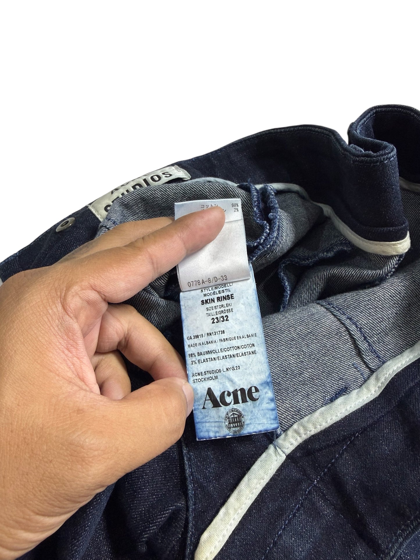 Acne Studios Skin Rinse Stretch Denim Jeans Slim Fit Dark Indigo