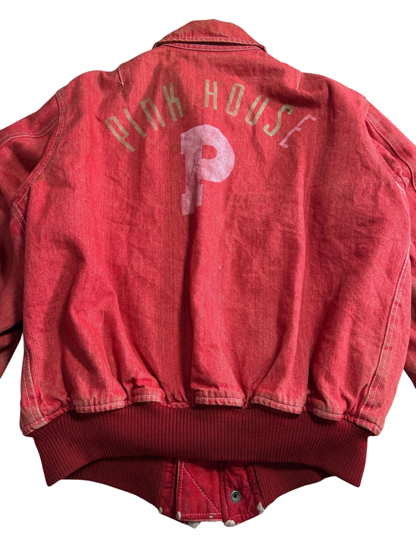 Vintage Pink House Denim Bomber Jacket