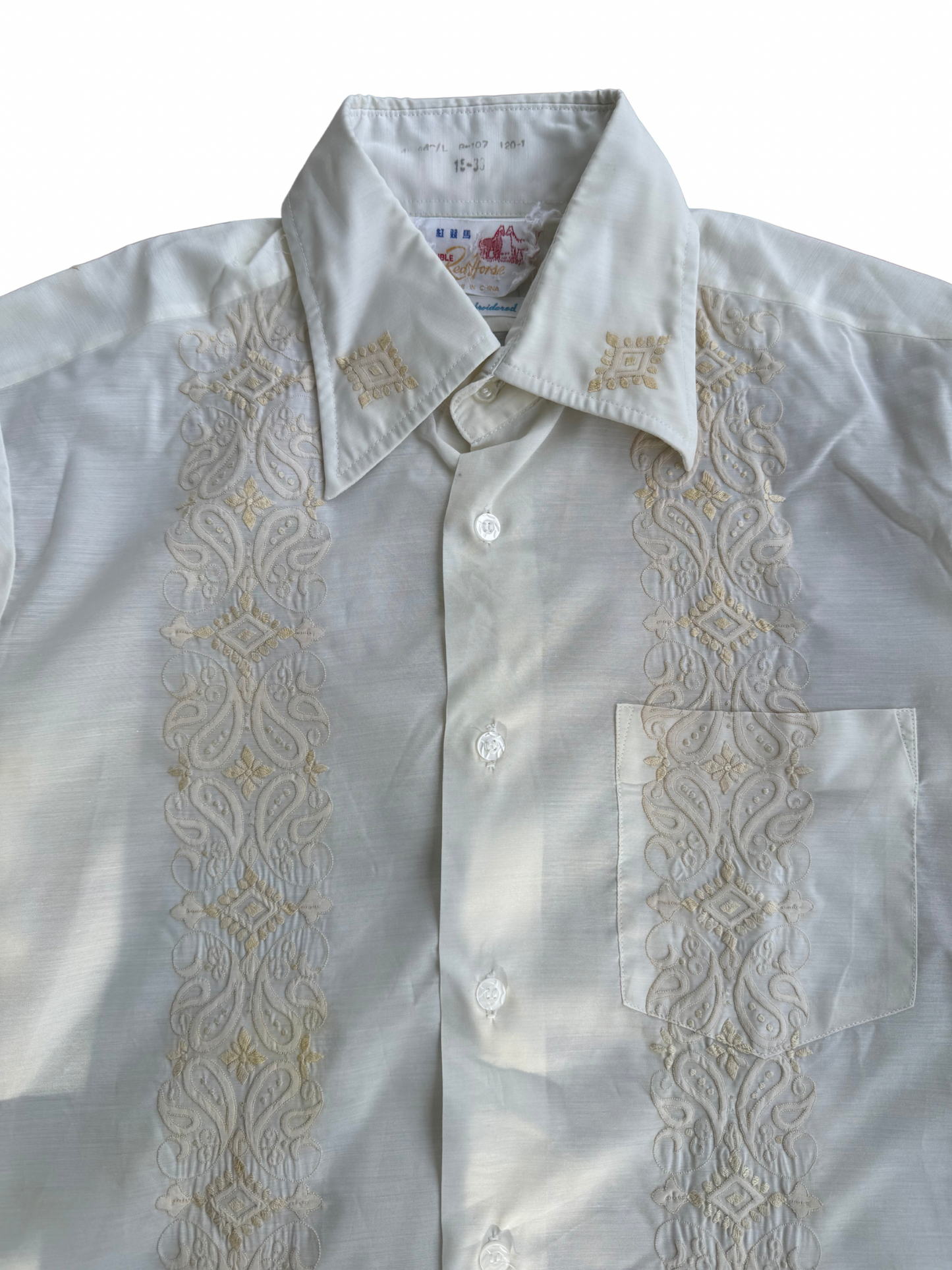Vintage 1970s Red Horse Hand-Embroidered Dress Shirt