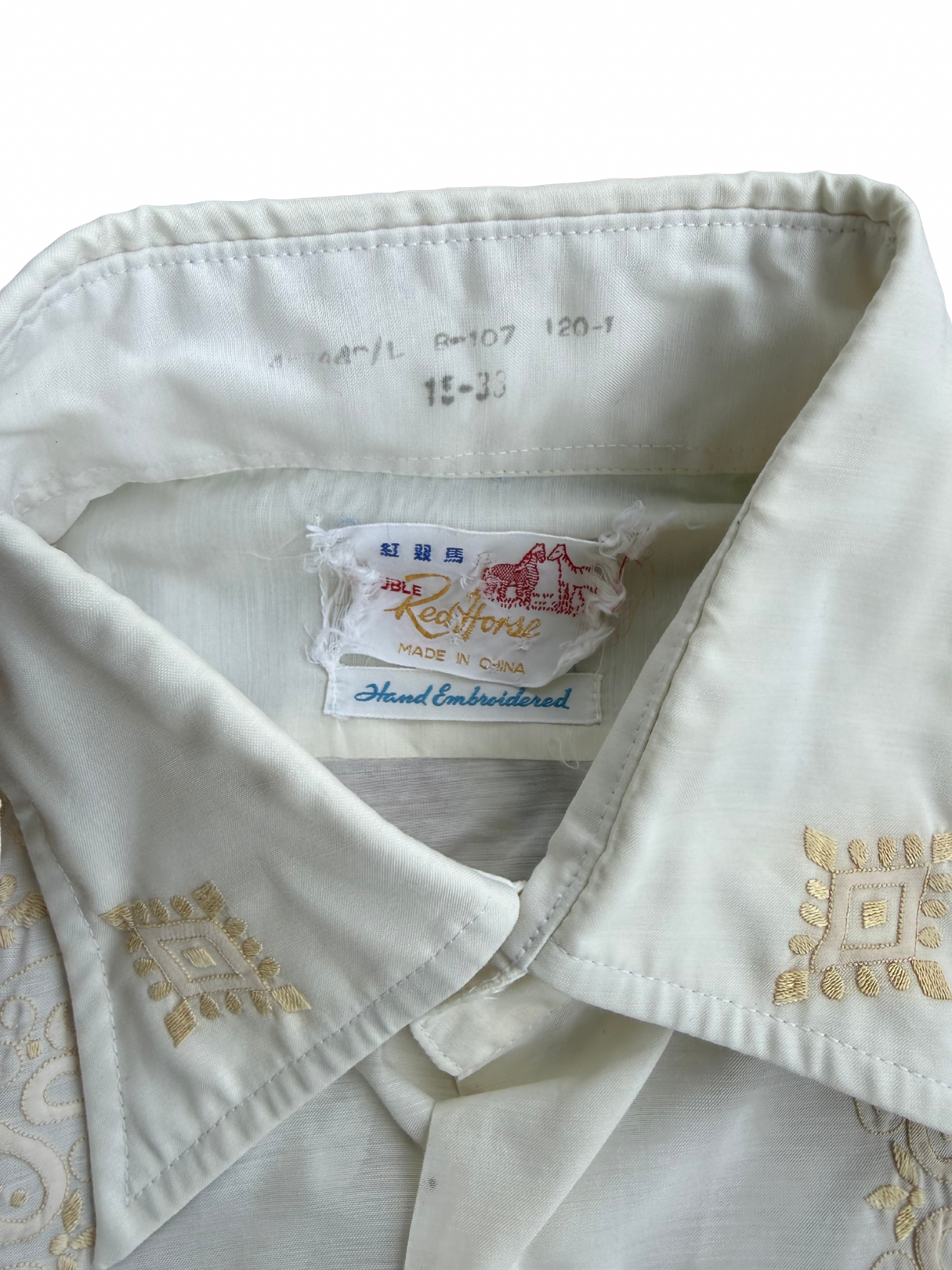 Vintage 1970s Red Horse Hand-Embroidered Dress Shirt