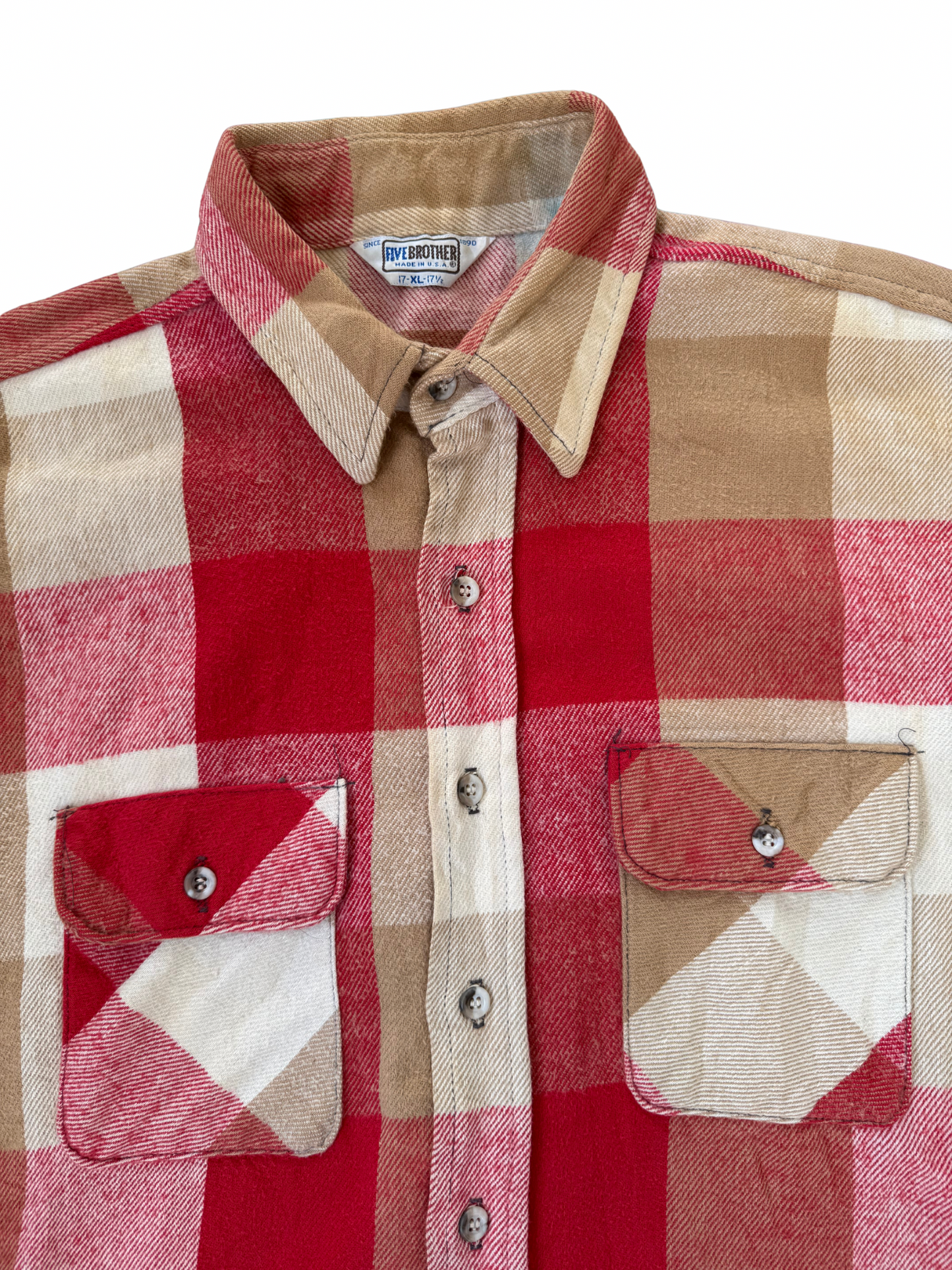 Vintage 1970s Five Brother Heavyweight Buffalo Plaid Flannel Shirt