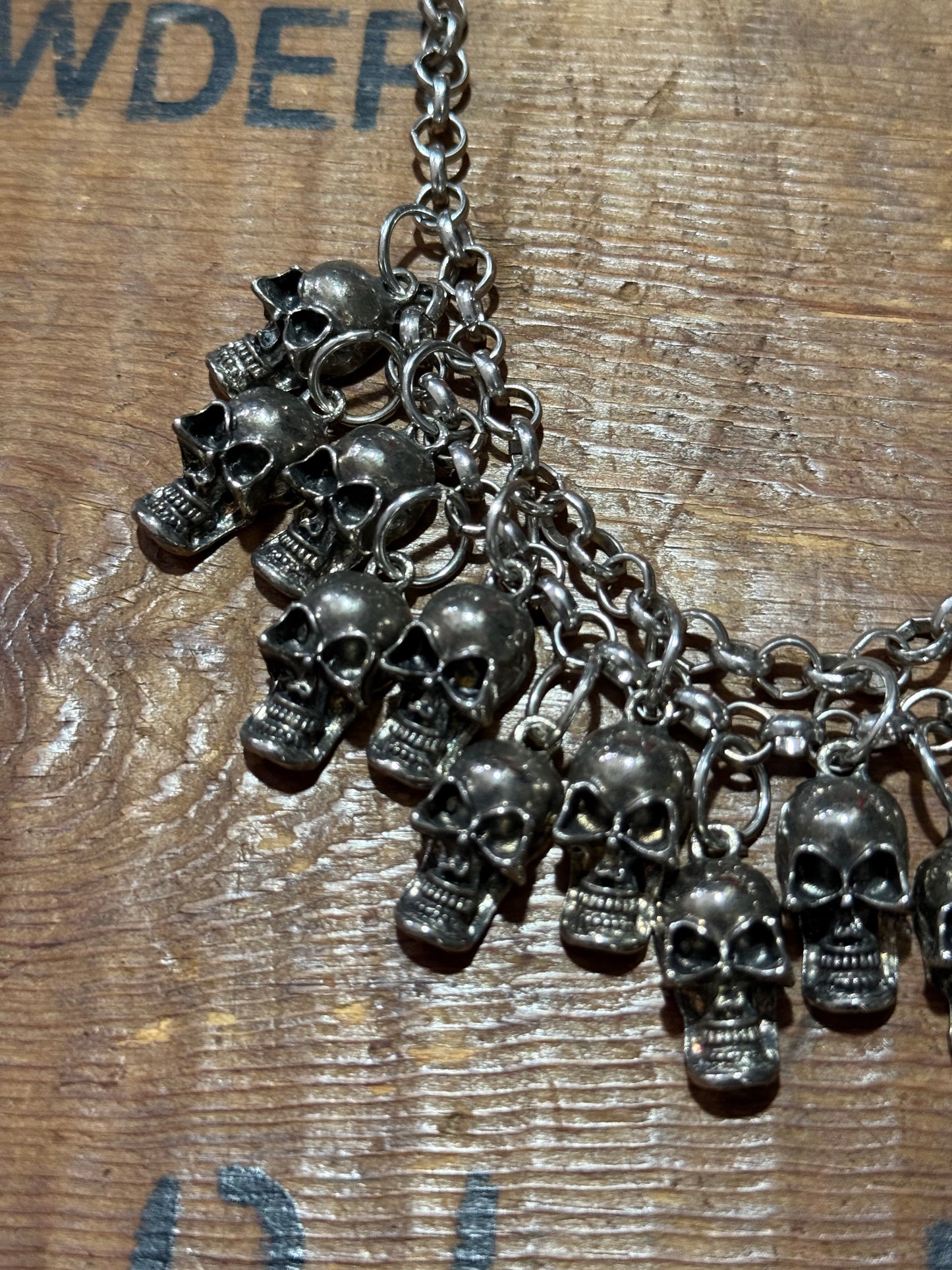 Vintage Gothic Multi Skull Charm Statement Necklace