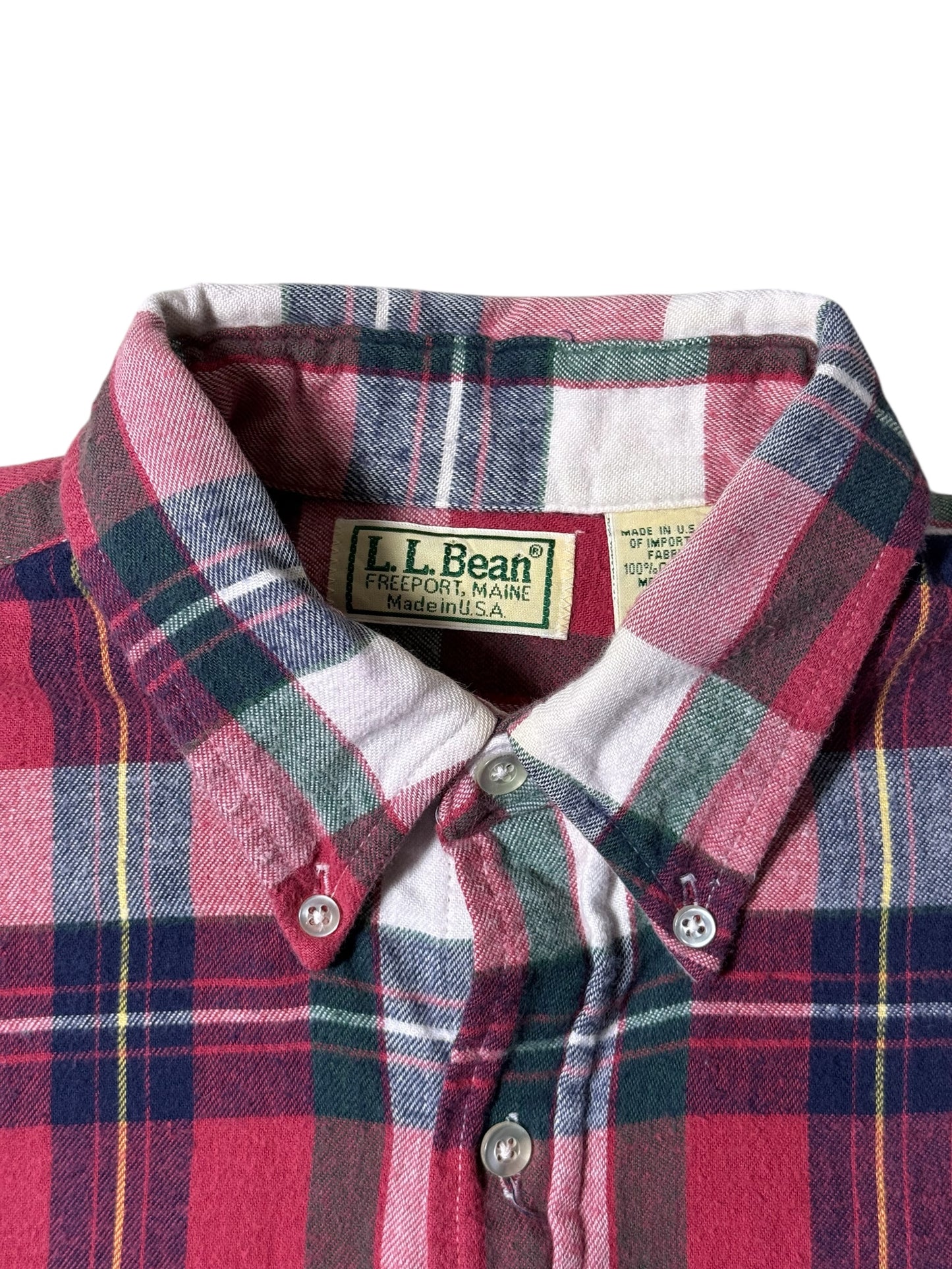 Vintage 1980s LL Bean Plaid Flannel Shirt Made in USA Button Down