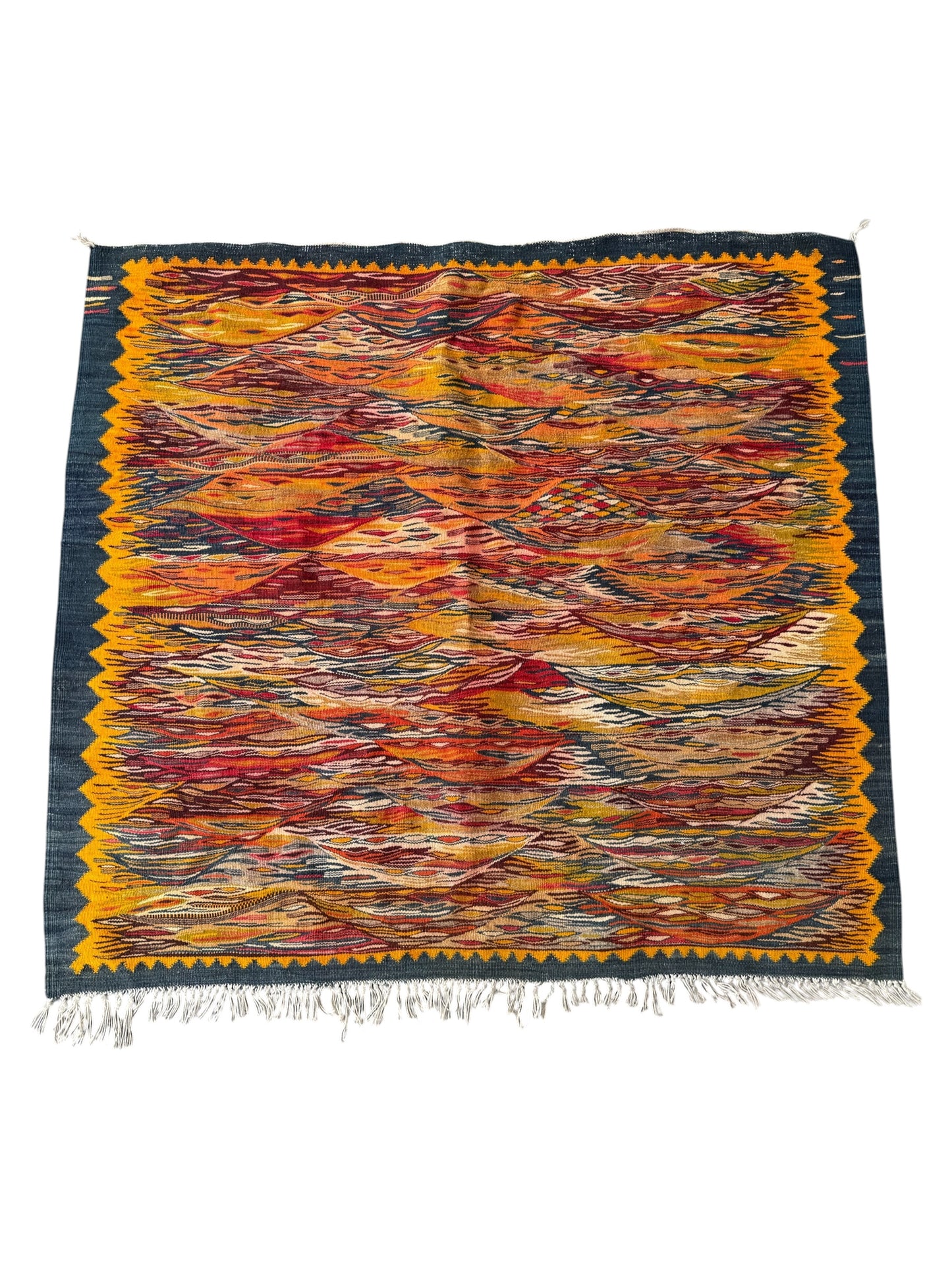 Vintage 1970s Abstract Wool Woven Tapestry Throw Rug Mid Century Modern Boho