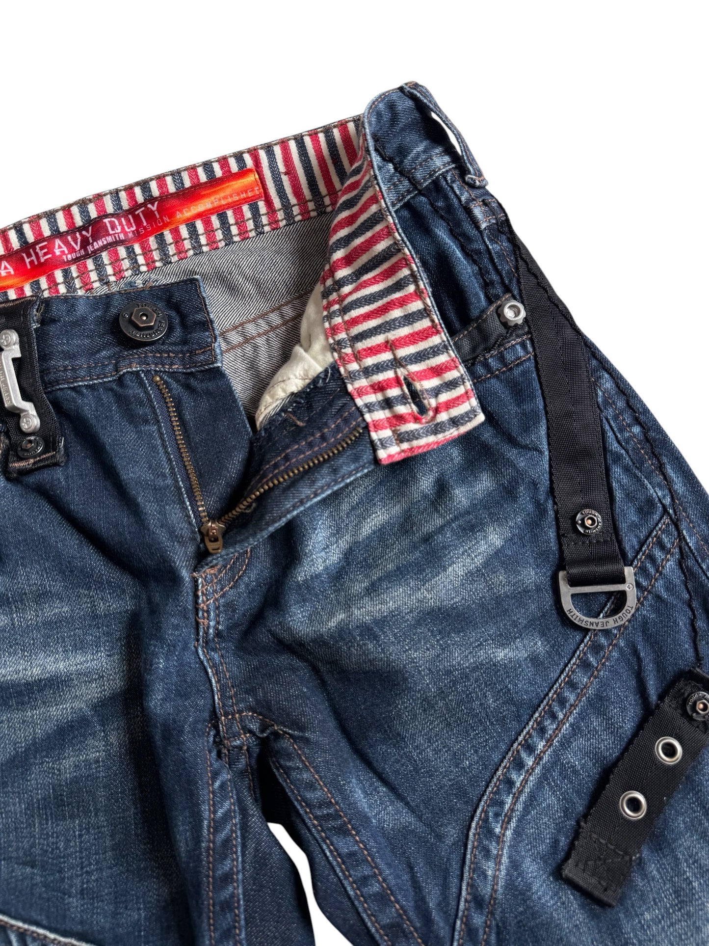 Tough Jeansmith Heavy Duty Utility Denim Jeans Tactical Strap Y2K
