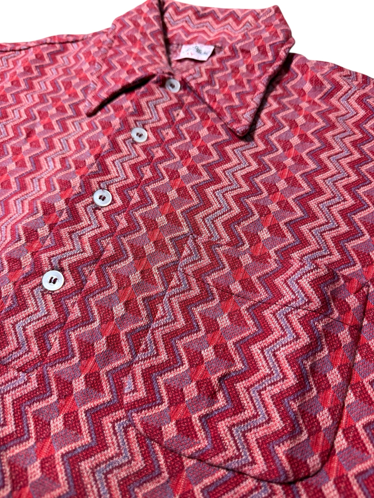 True Vintage 1950s–60s Hartog for May Co Woven Jacquard Shirt Zigzag Pattern