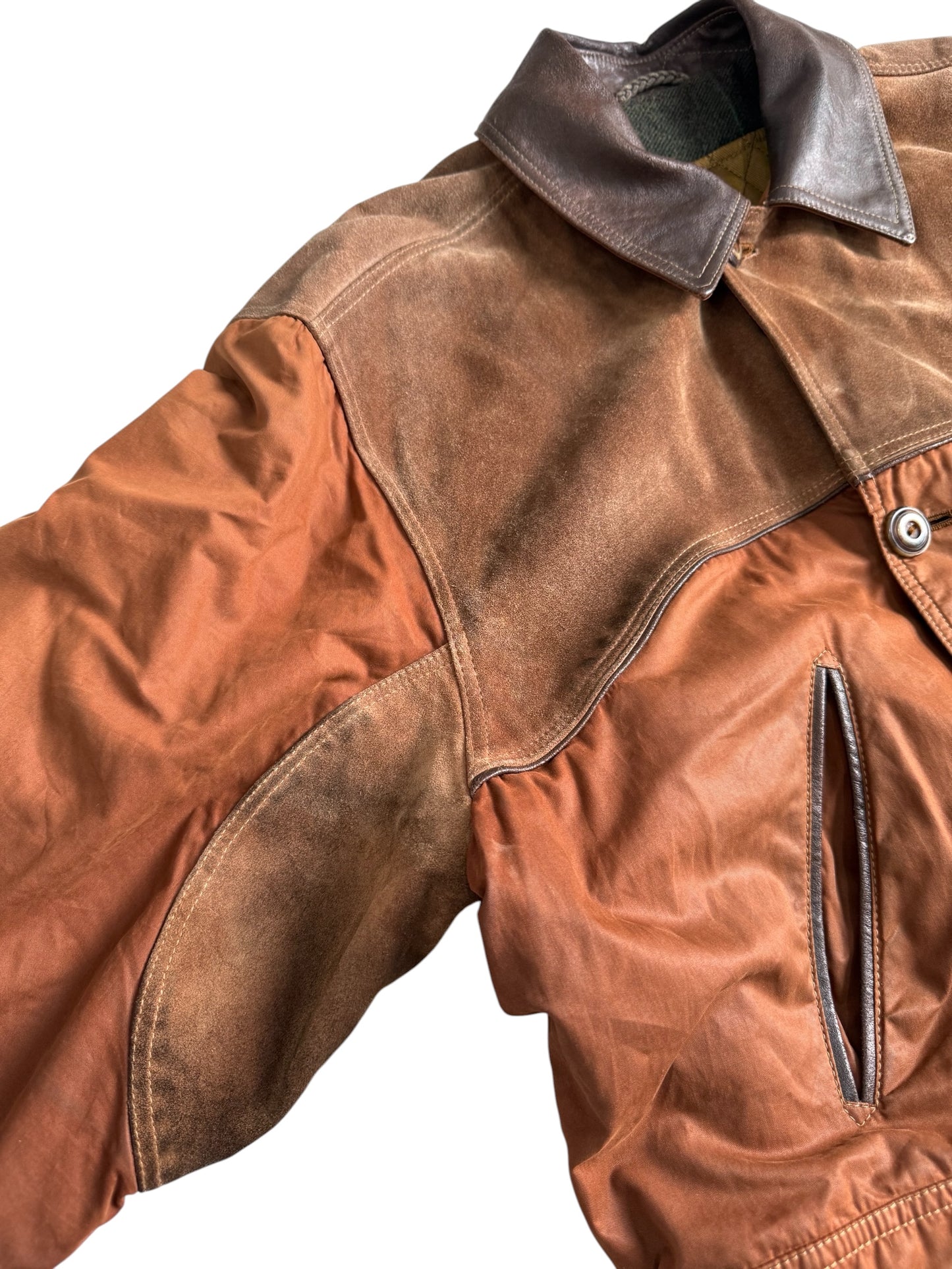 Vintage 1980s Cinquanta Leather Trim Hunting Jacket Made in Italy