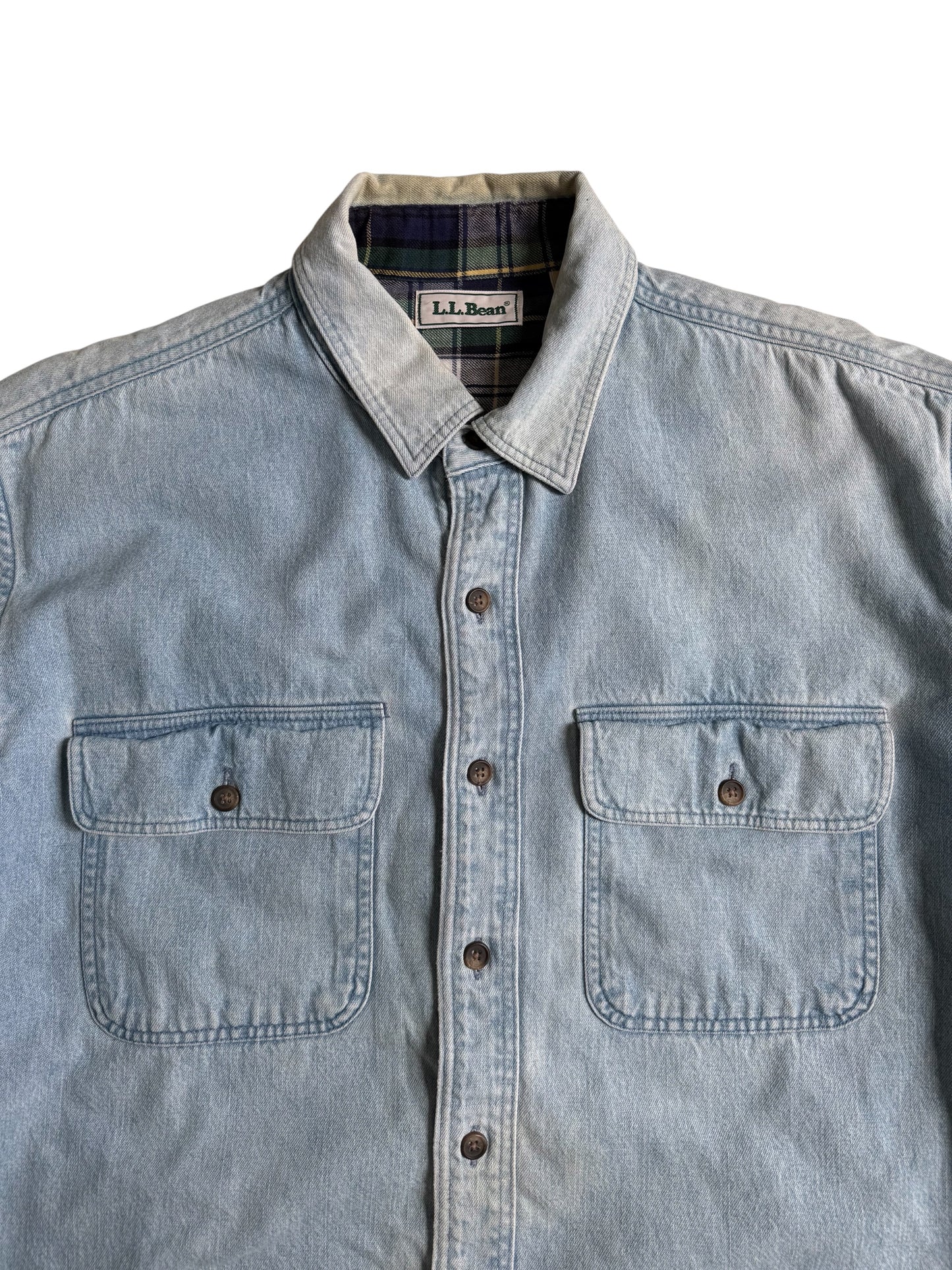 Vintage LL Bean Flannel Lined Denim Shirt Jacket Made in USA