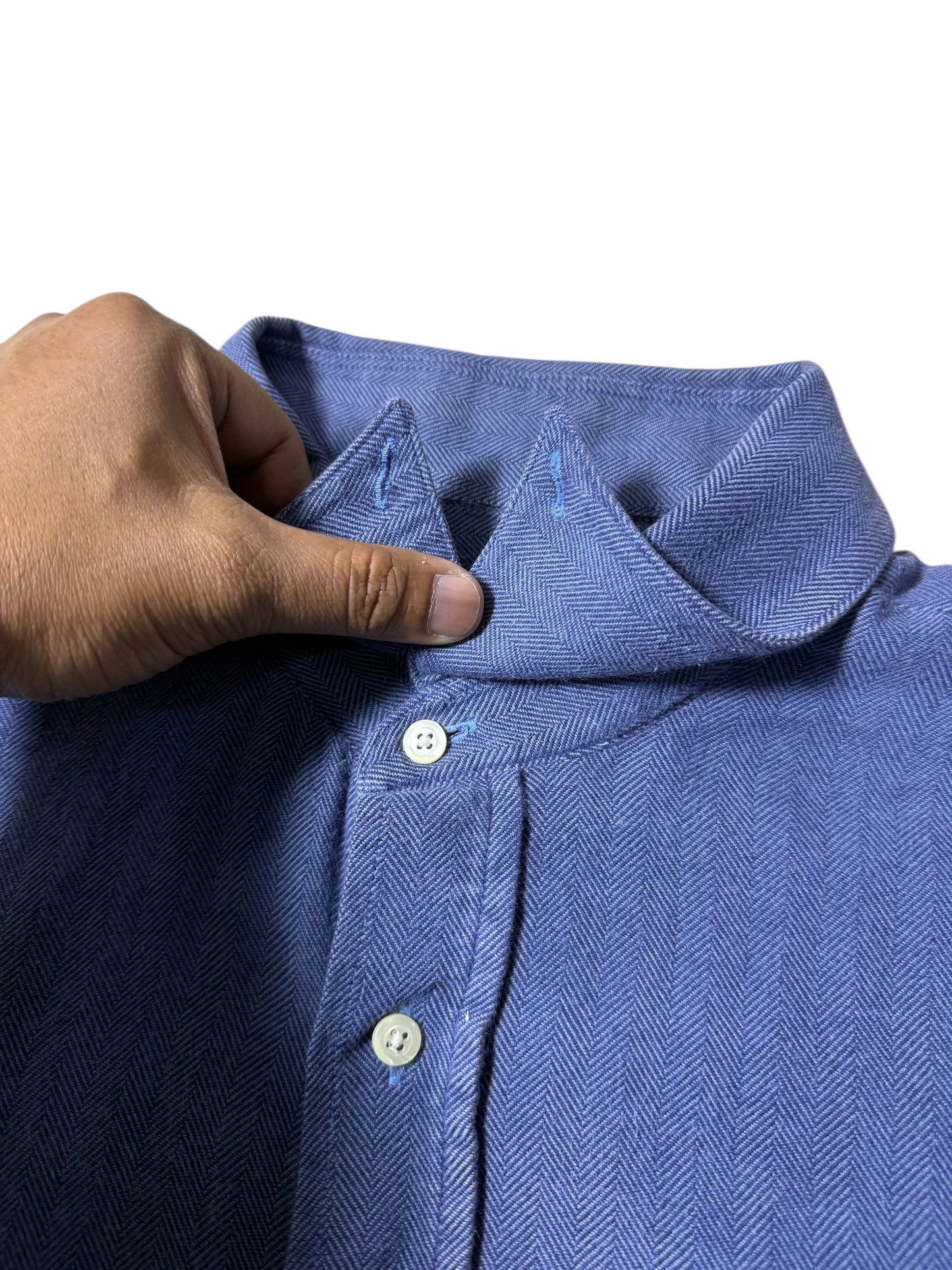 Vintage Tom James HBT Work Shirt USA Made Indigo Blue Executive Collection