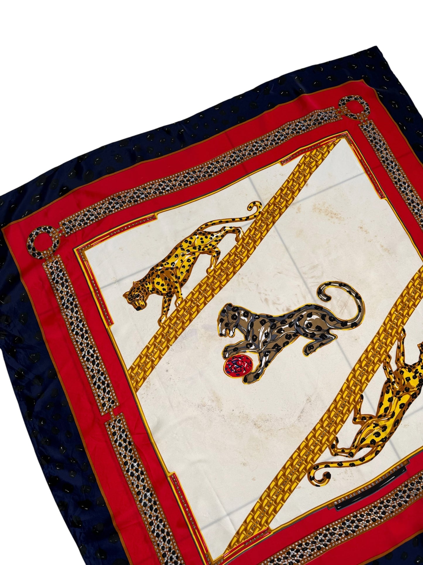 Vintage Hermes Style Leopard Print Silk Feel Scarf