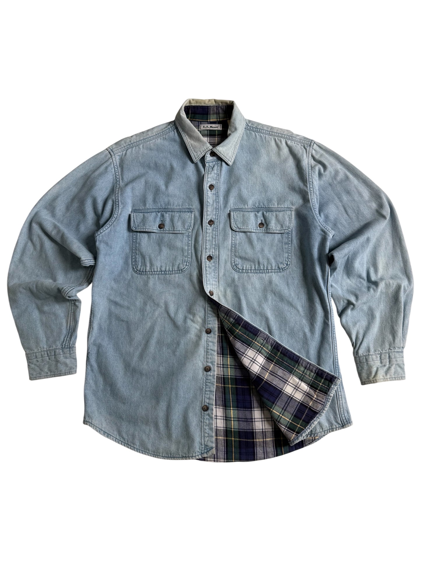 Vintage LL Bean Flannel Lined Denim Shirt Jacket Made in USA