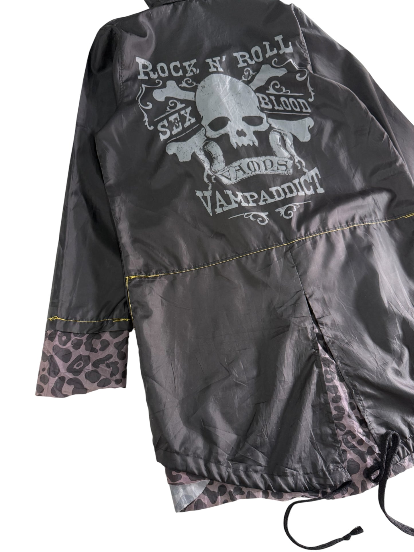 Vampaddict Gothic Hooded Rain Parka Jacket Rock N Roll Skull Graphic