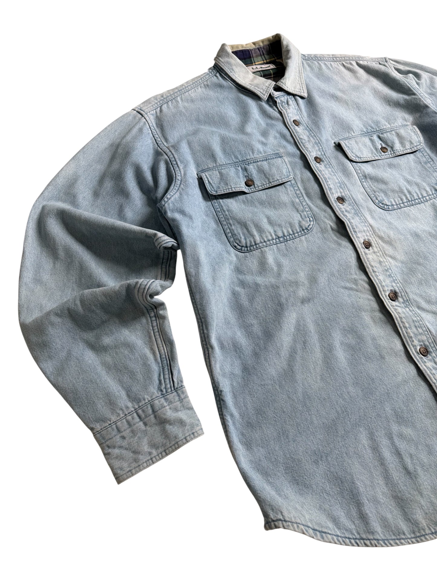Vintage LL Bean Flannel Lined Denim Shirt Jacket Made in USA