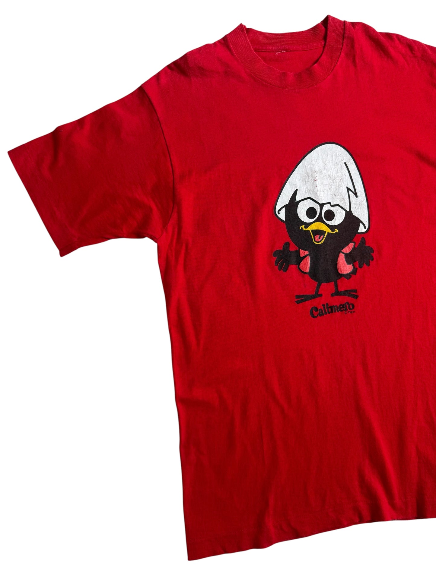 Vintage Calimero Pagot Red Tshirt Cartoon Character Graphic