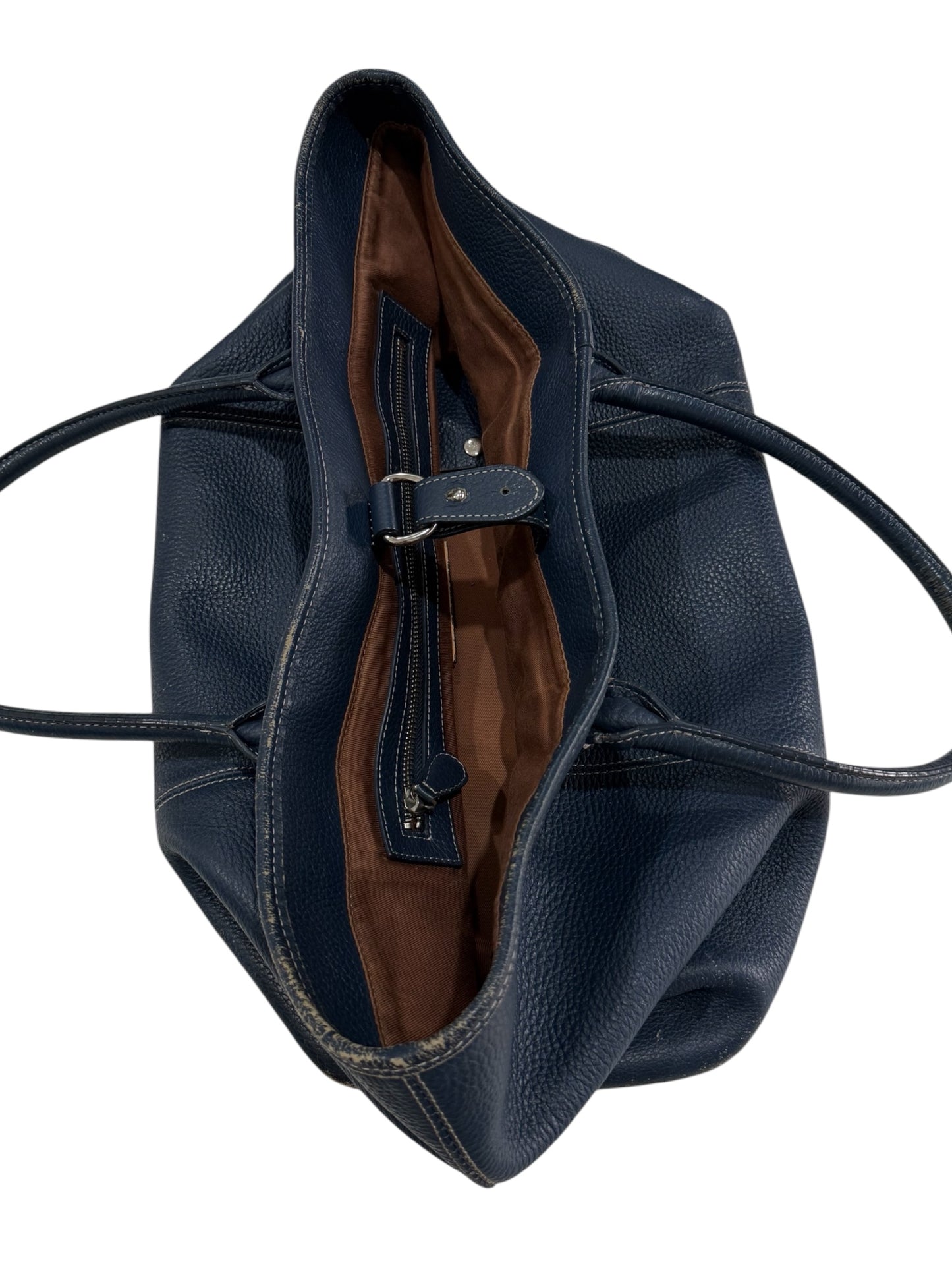 Beams Heart Navy Pebbled Leather Tote Bag Large Shopper Shoulder Bag