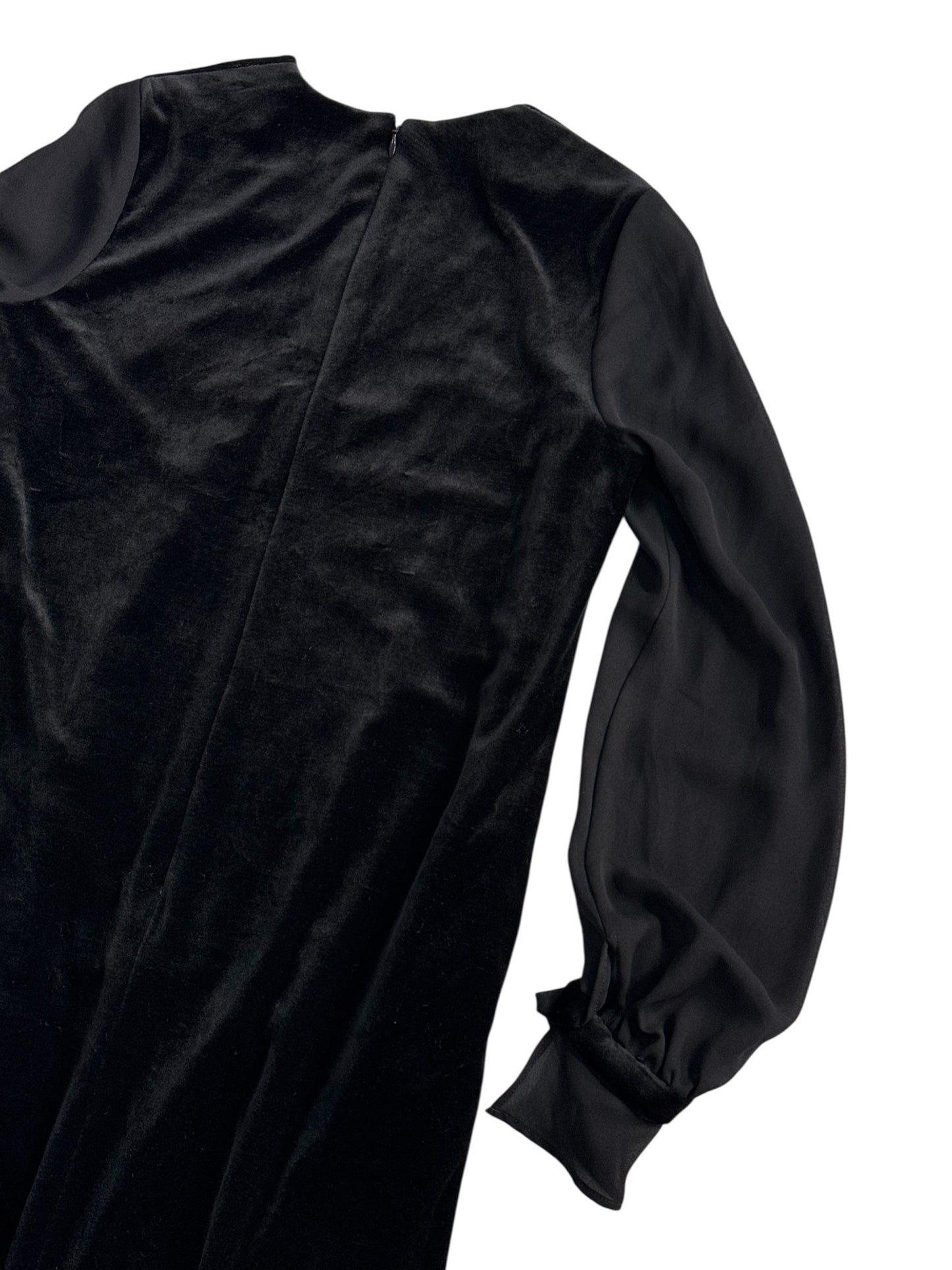 Karl Lagerfeld Limited Edition Black Velvet Dress Sheer Sleeve Minimal A Line