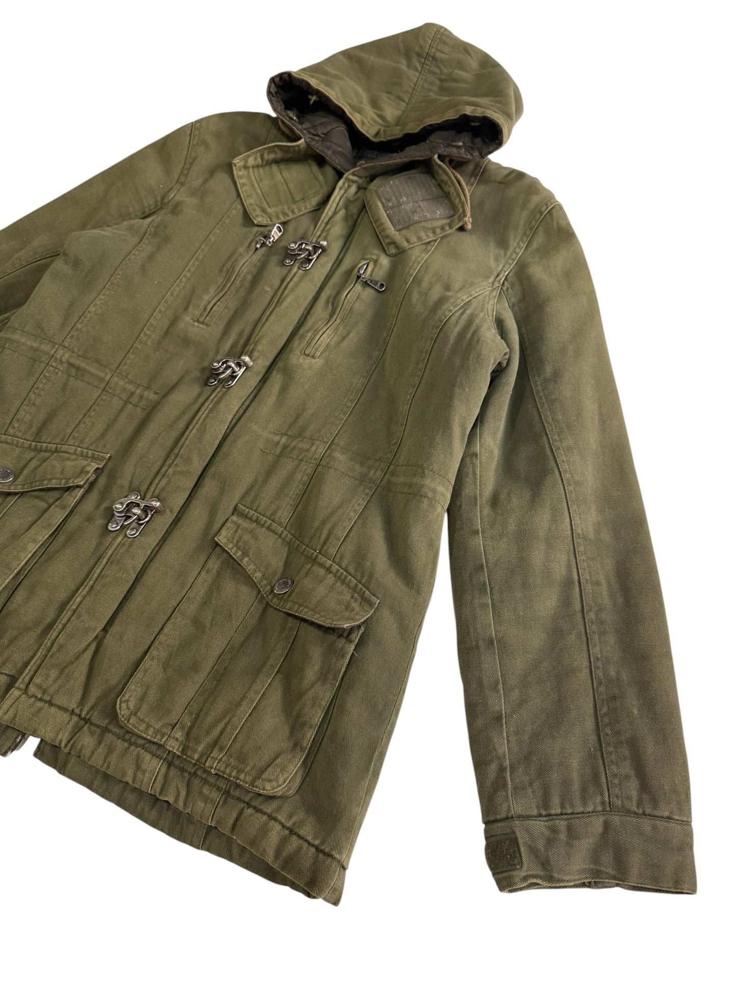 Vintage In The Attic Japan Hooded Military Jacket Olive Green Fireman Clasp Parka