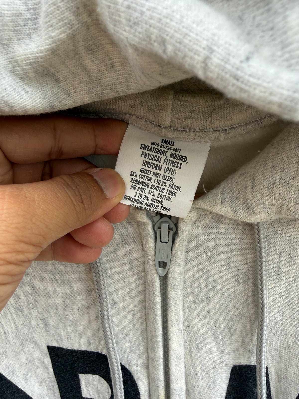 Vintage US Army PFU Grey Full Zip Hoodie Military Physical Fitness