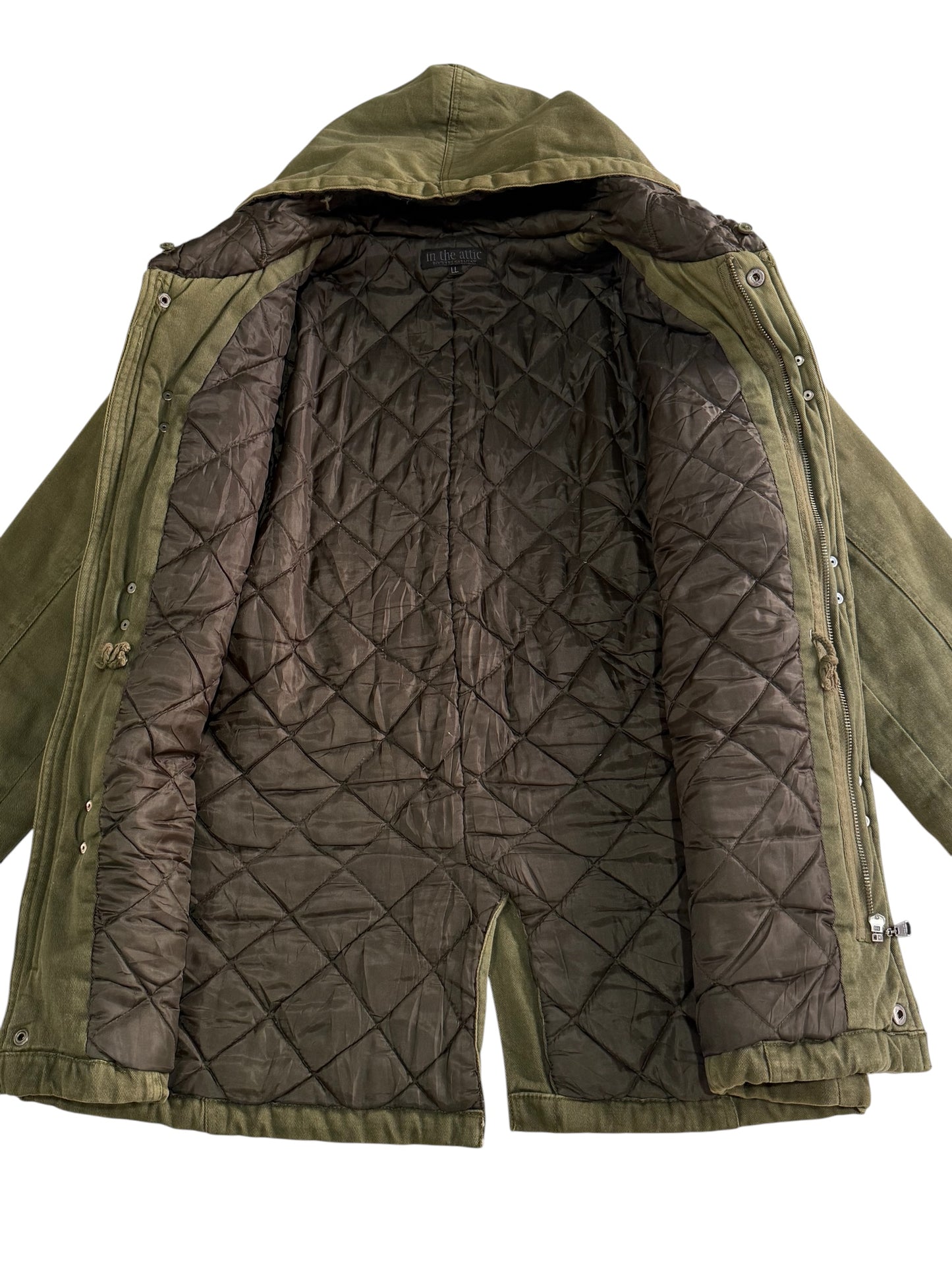 Vintage In The Attic Japan Hooded Military Jacket Olive Green Fireman Clasp Parka