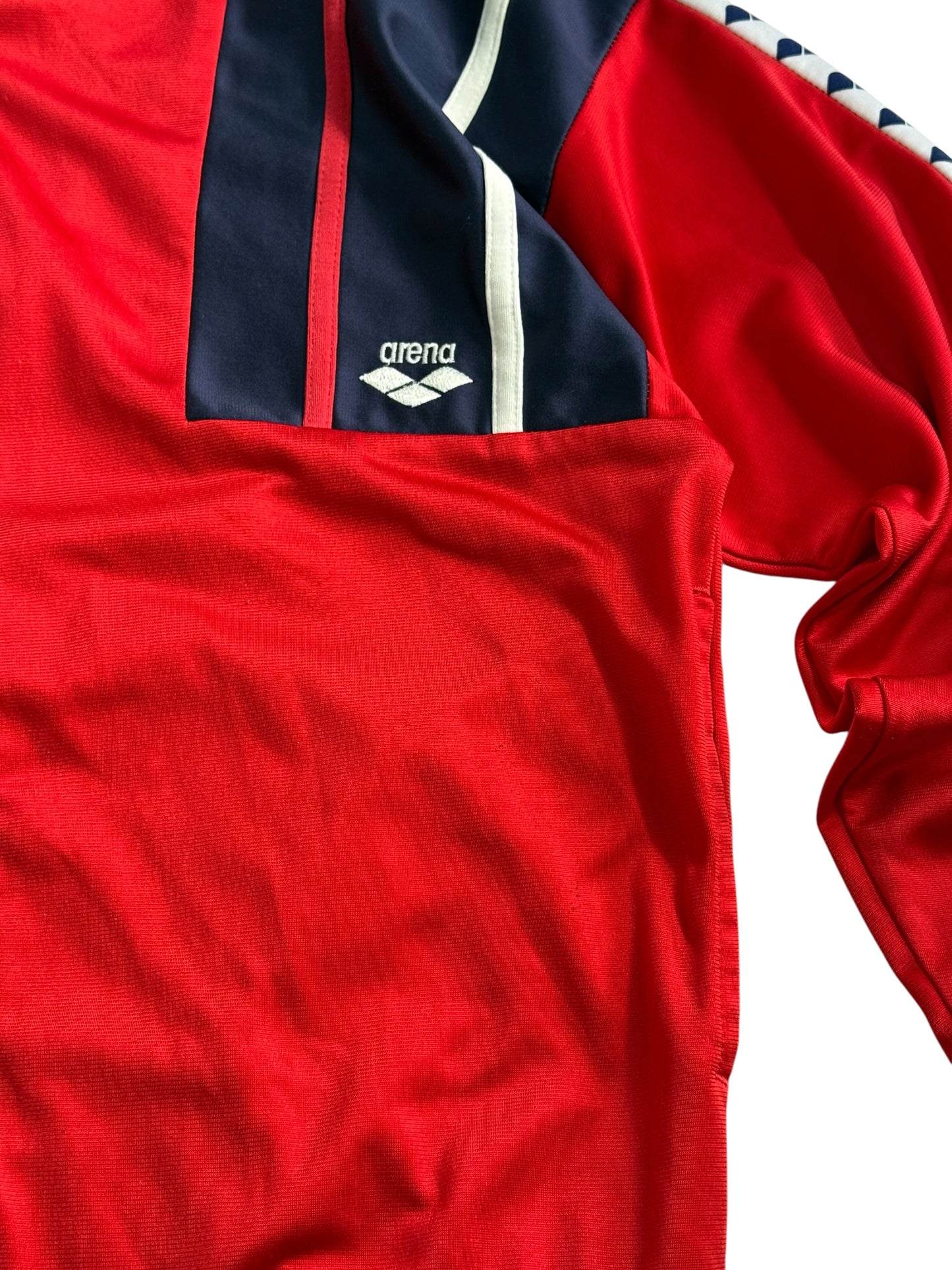 Vintage 80s 90s Arena Track Jacket Side Tape Training Top Red Navy