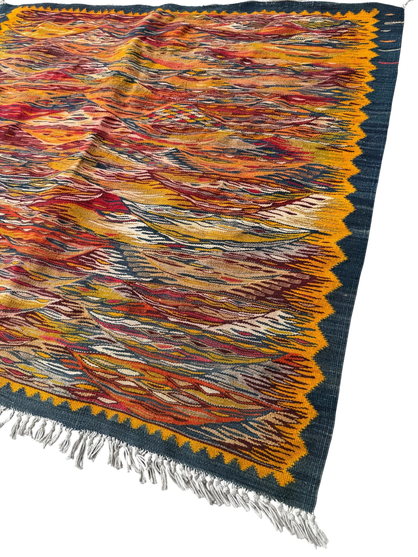 Vintage 1970s Abstract Wool Woven Tapestry Throw Rug Mid Century Modern Boho