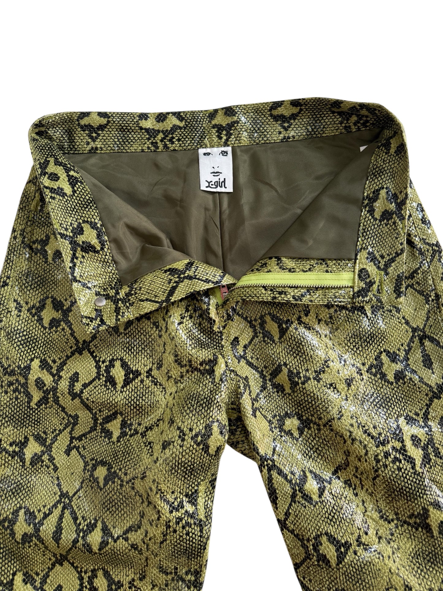 X-girl Textured Faux Snake Skin Flare Pants Y2K Japan