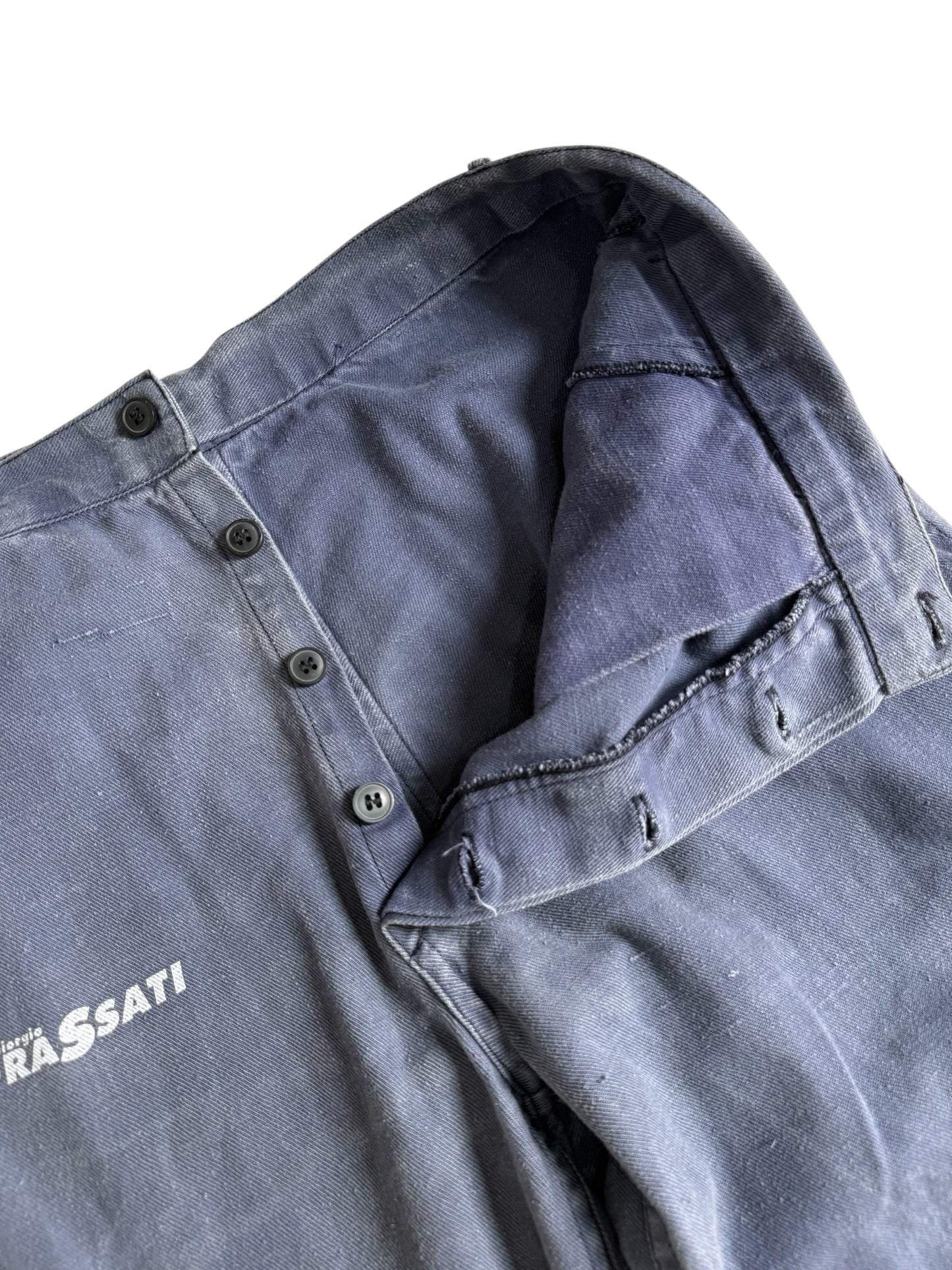 Vintage 1960s-70s French Dry Cotton Twill Work Pants Blue Utility Trousers