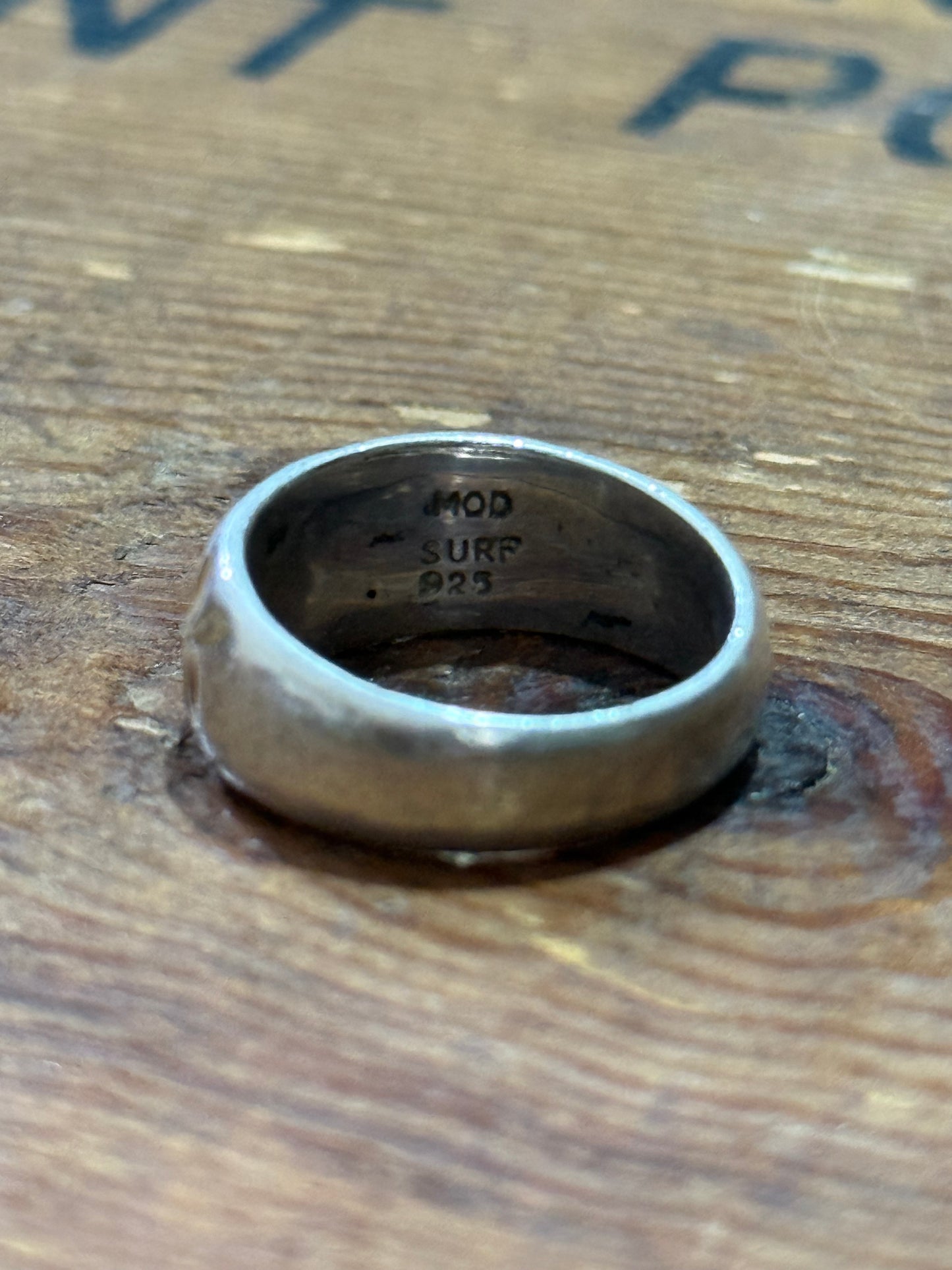 Surf Style Floral Band Ring 925 Silver Yellow Inlay