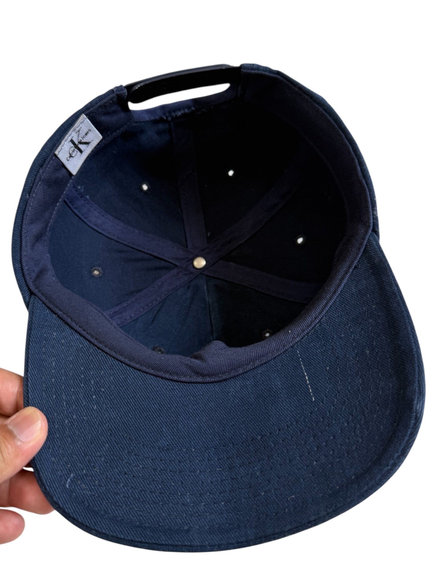 Vintage 1990s Calvin Klein Jeans CK Logo Navy Snapback Cap Made in USA