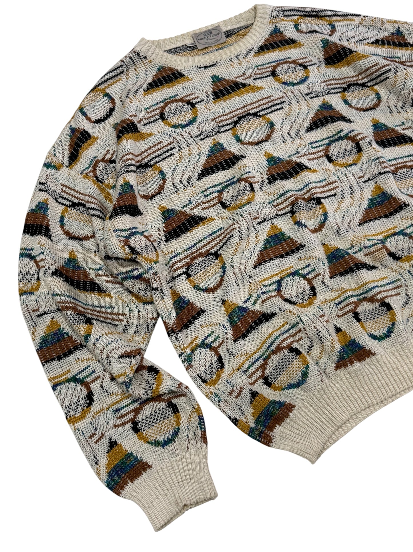Vintage Pronto Uomo Firenze Geometric Knit Sweater Abstract 90s Made In Italy