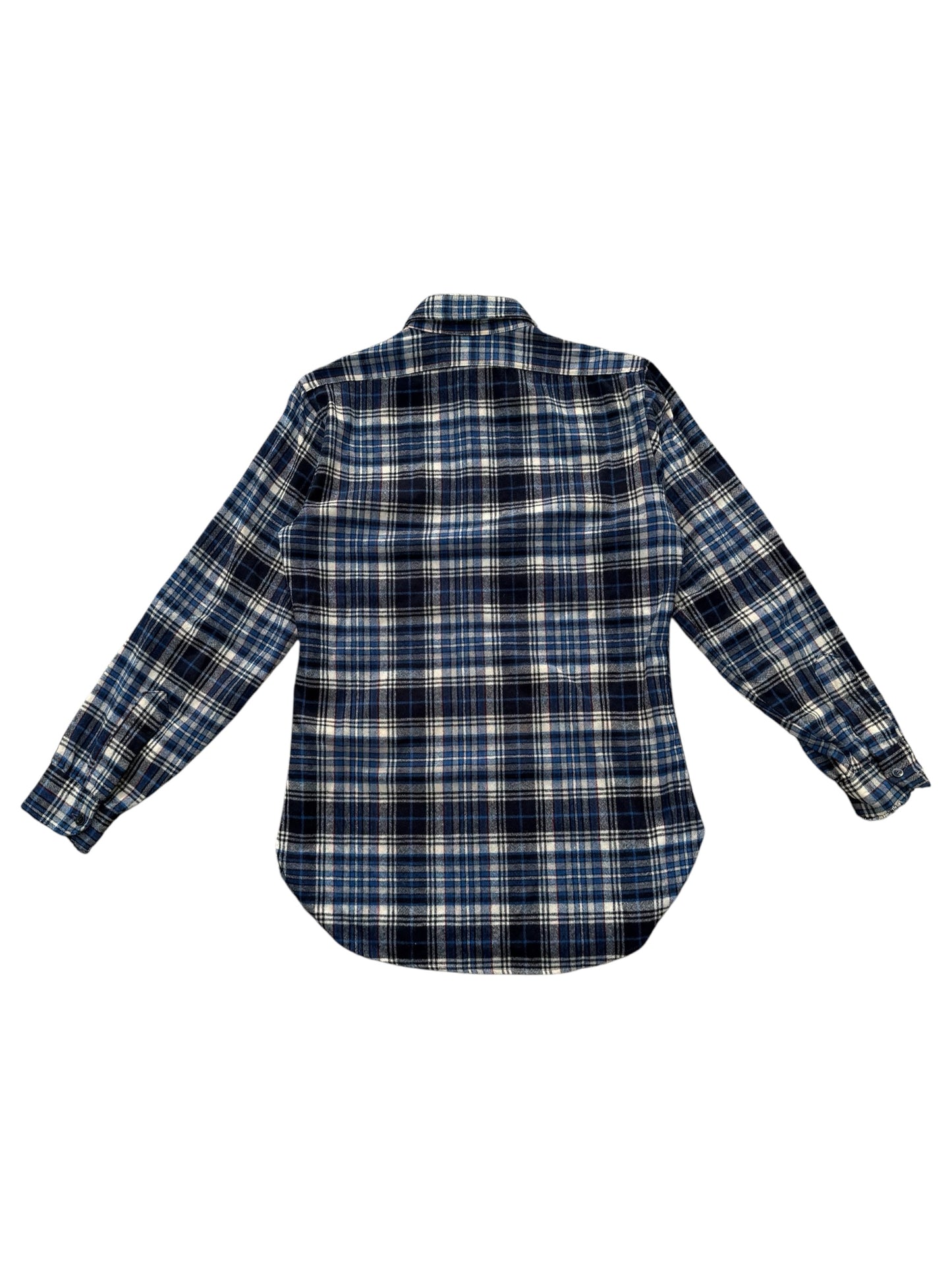 Vintage Pendleton Wool Plaid Shirt Navy Blue Cream USA Made