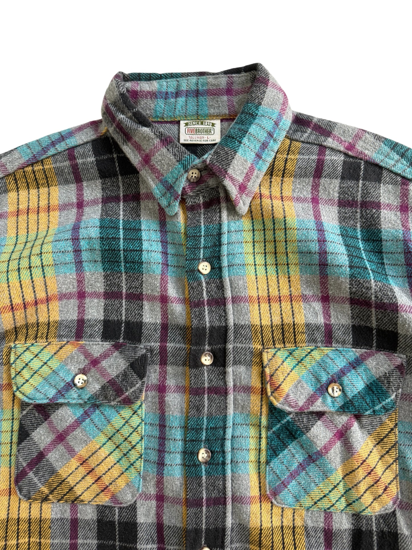 Vintage 1980s–90s Five Brother Plaid Flannel Shirt Made in USA