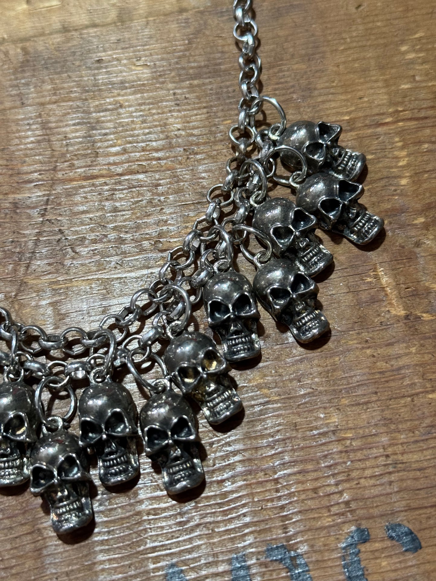 Vintage Gothic Multi Skull Charm Statement Necklace