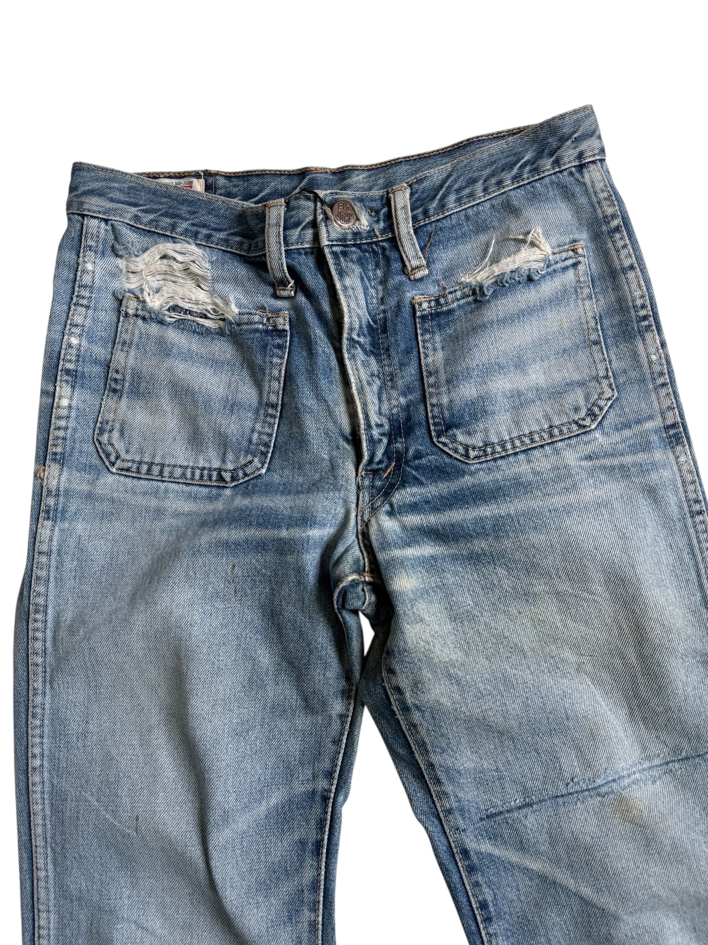 Vintage Big John Big-Washing Flare Bell Bottom Distressed Denim Jeans Japan