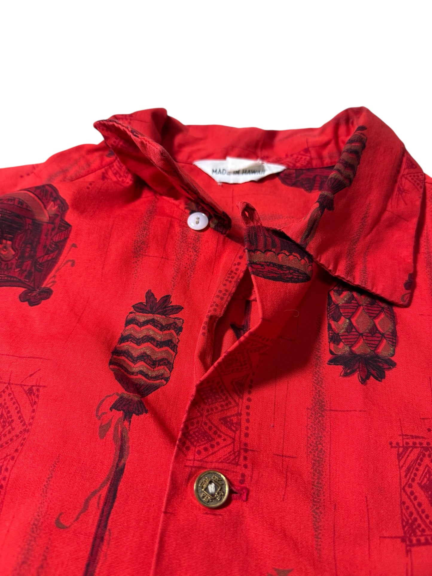 Vintage Made in Hawaii Red Printed Aloha Shirt