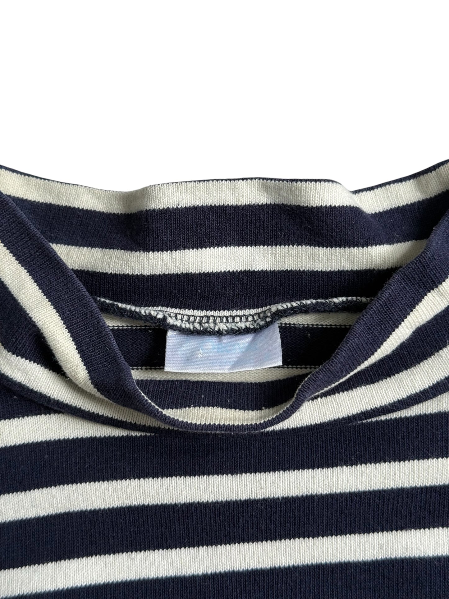 Orcival France Navy White Striped Mock Neck Breton Shirt