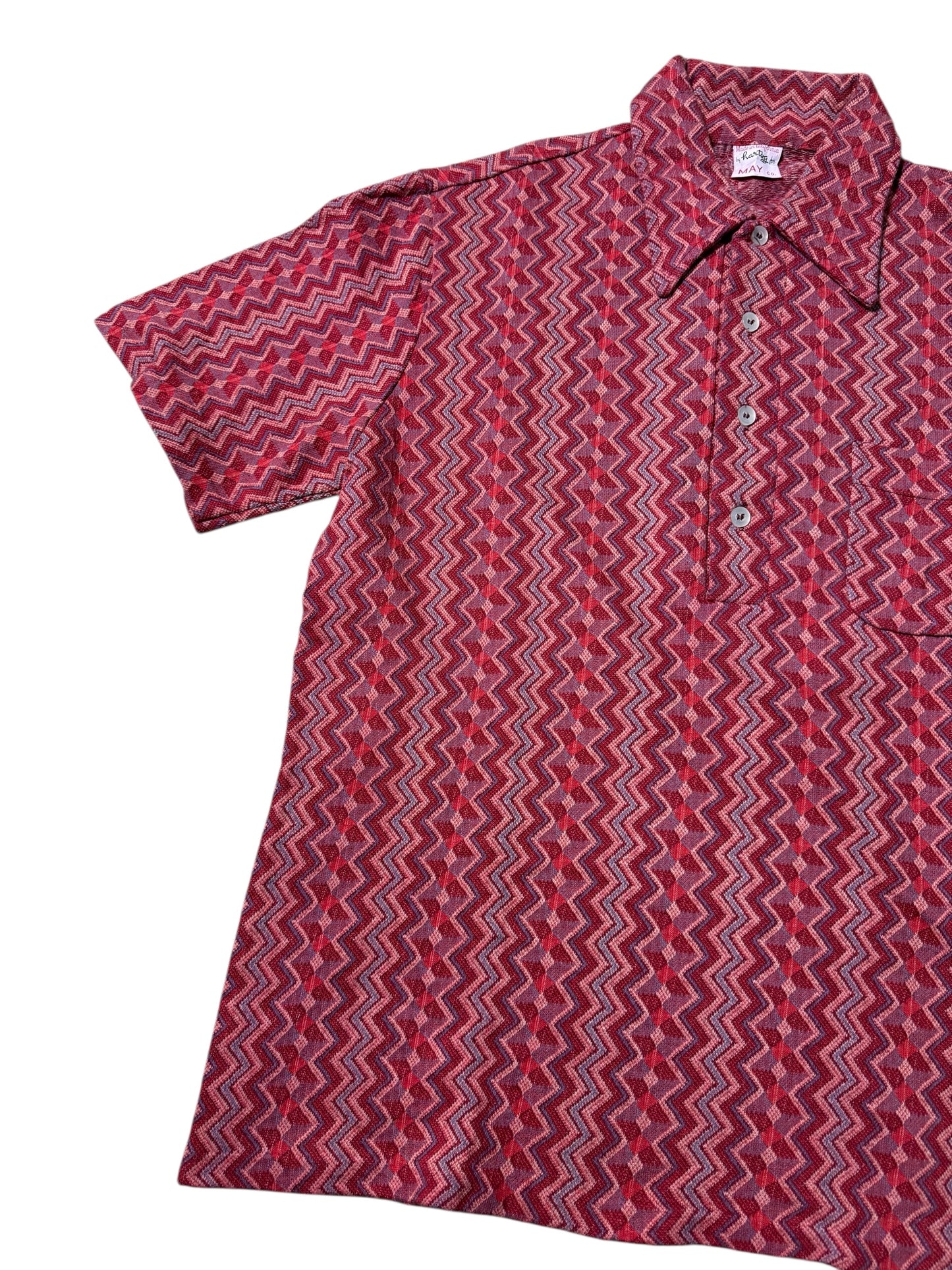 True Vintage 1950s–60s Hartog for May Co Woven Jacquard Shirt Zigzag Pattern