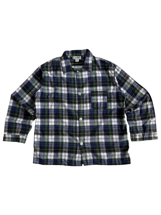 Vintage 1990s LL Bean Black Watch Plaid Flannel Pajama Shirt Made in USA