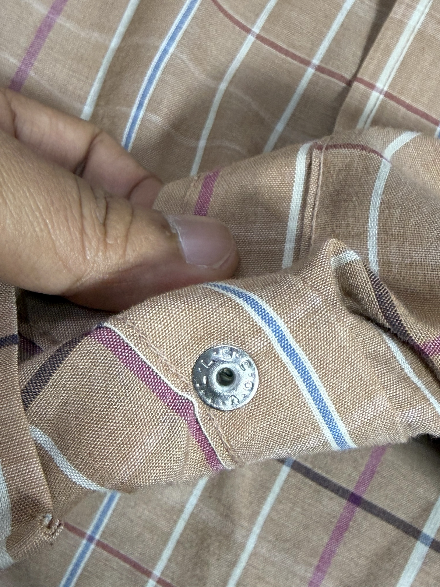 Vintage 1970s-80s Levis Plaid Western Shirt Tan Pearl Snap
