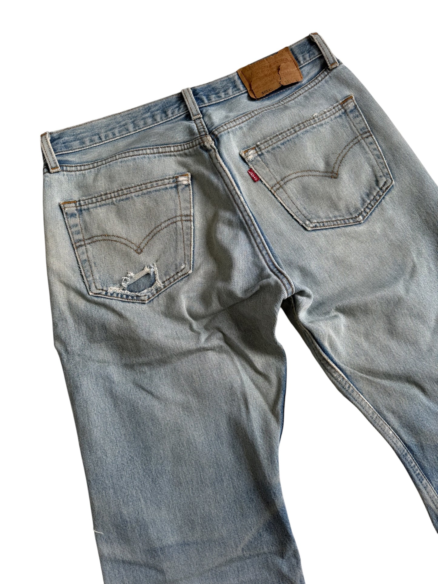 Vintage Levis 501XX Distressed Cropped Jeans Made in USA Light Wash Denim