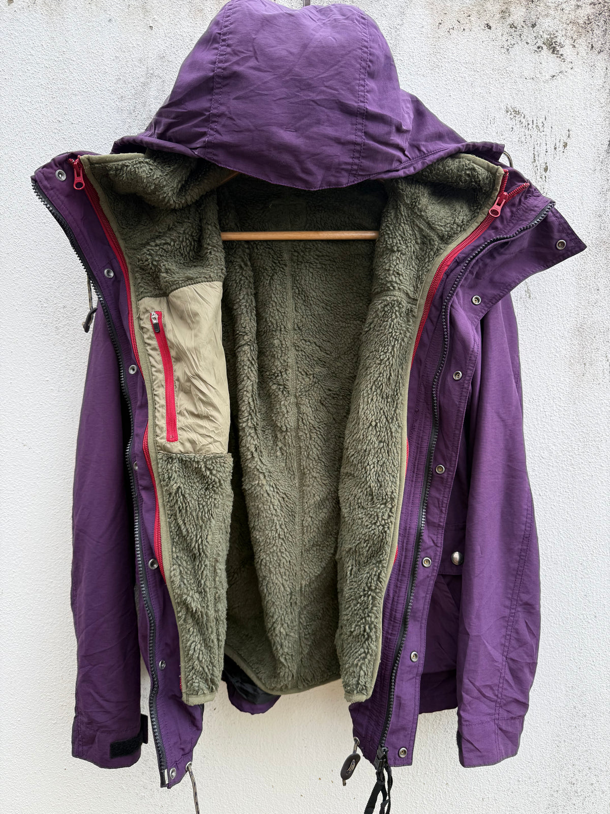 FREAK’S STORE Japan Purple 2 in 1 Hooded Parka Jacket Sherpa Fleece Vest