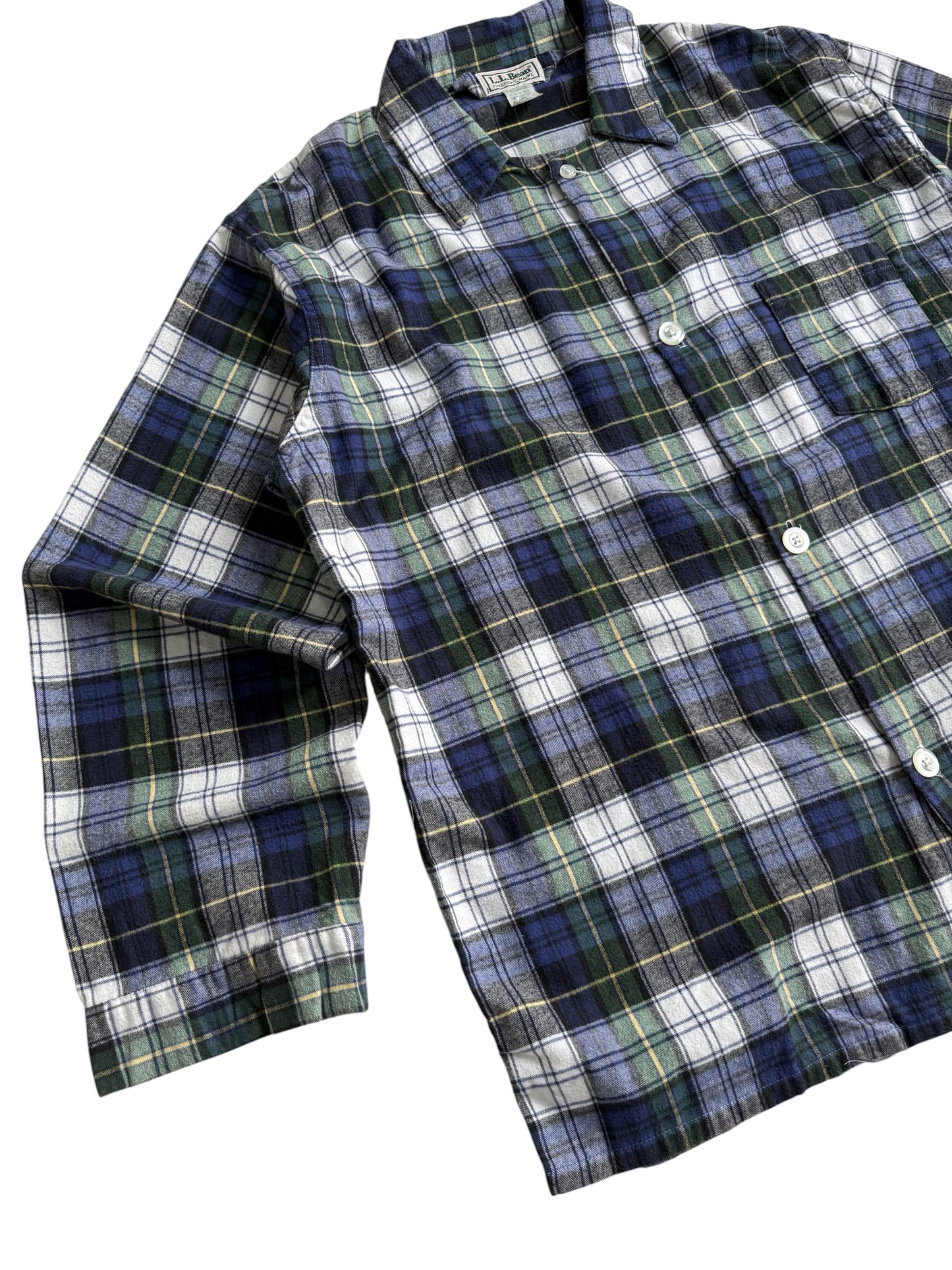 Vintage 1990s LL Bean Black Watch Plaid Flannel Pajama Shirt Made in USA